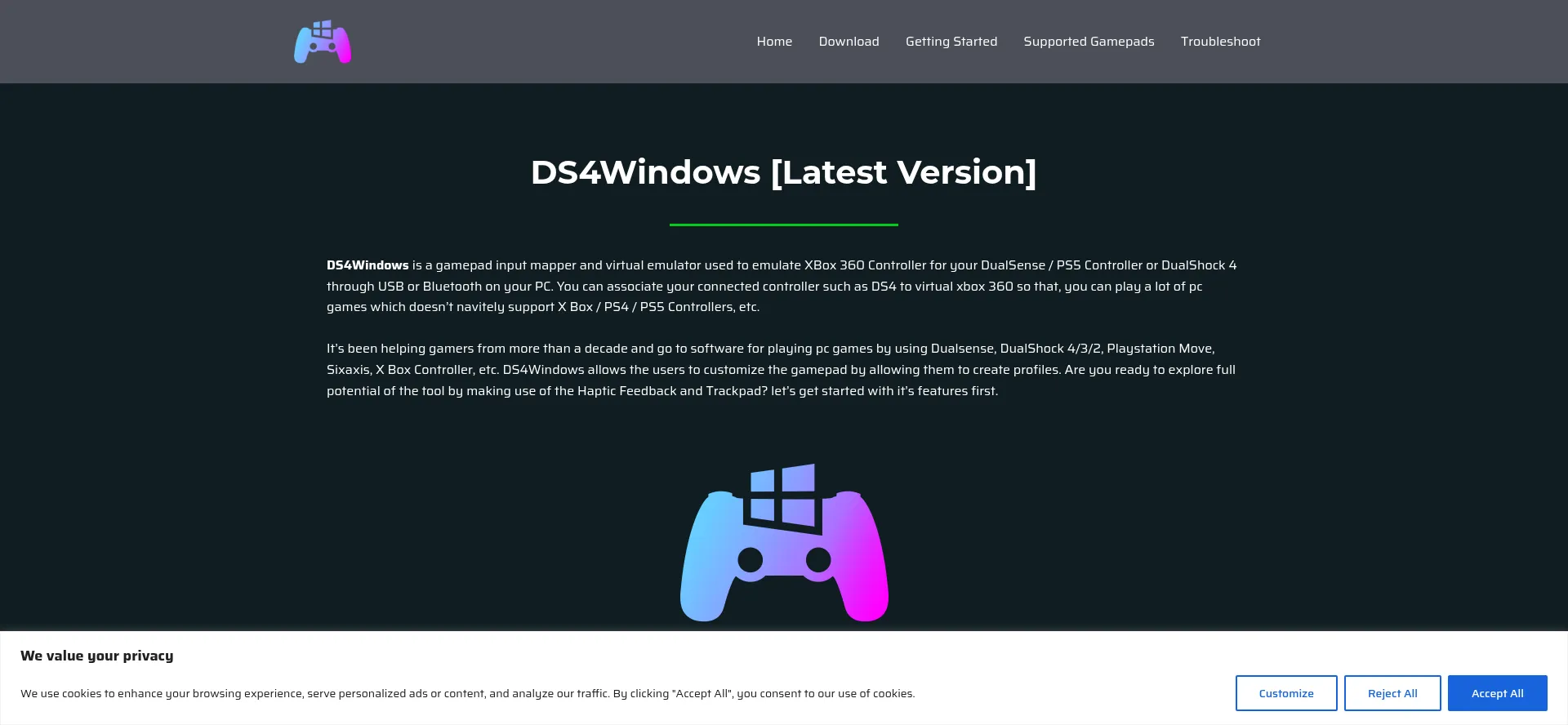Website screenshot of Ds4windows.dev