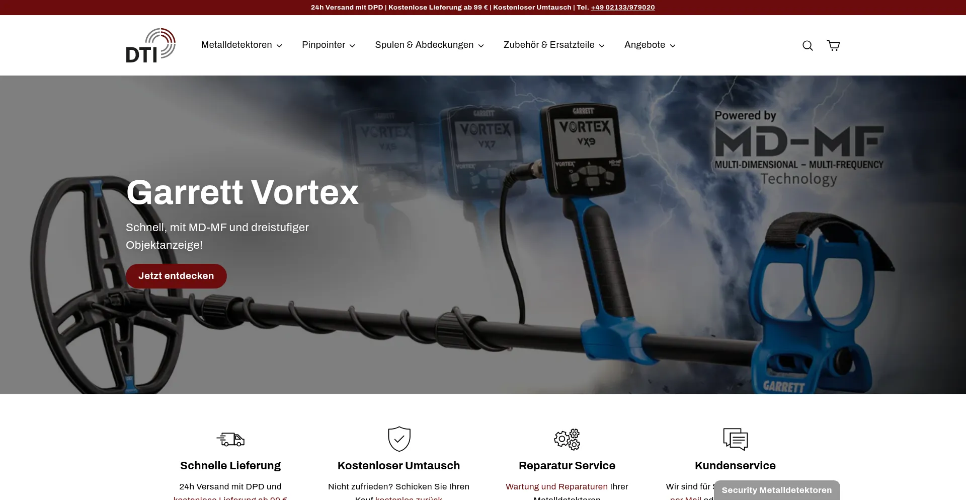 Website screenshot of Dti-shop.de