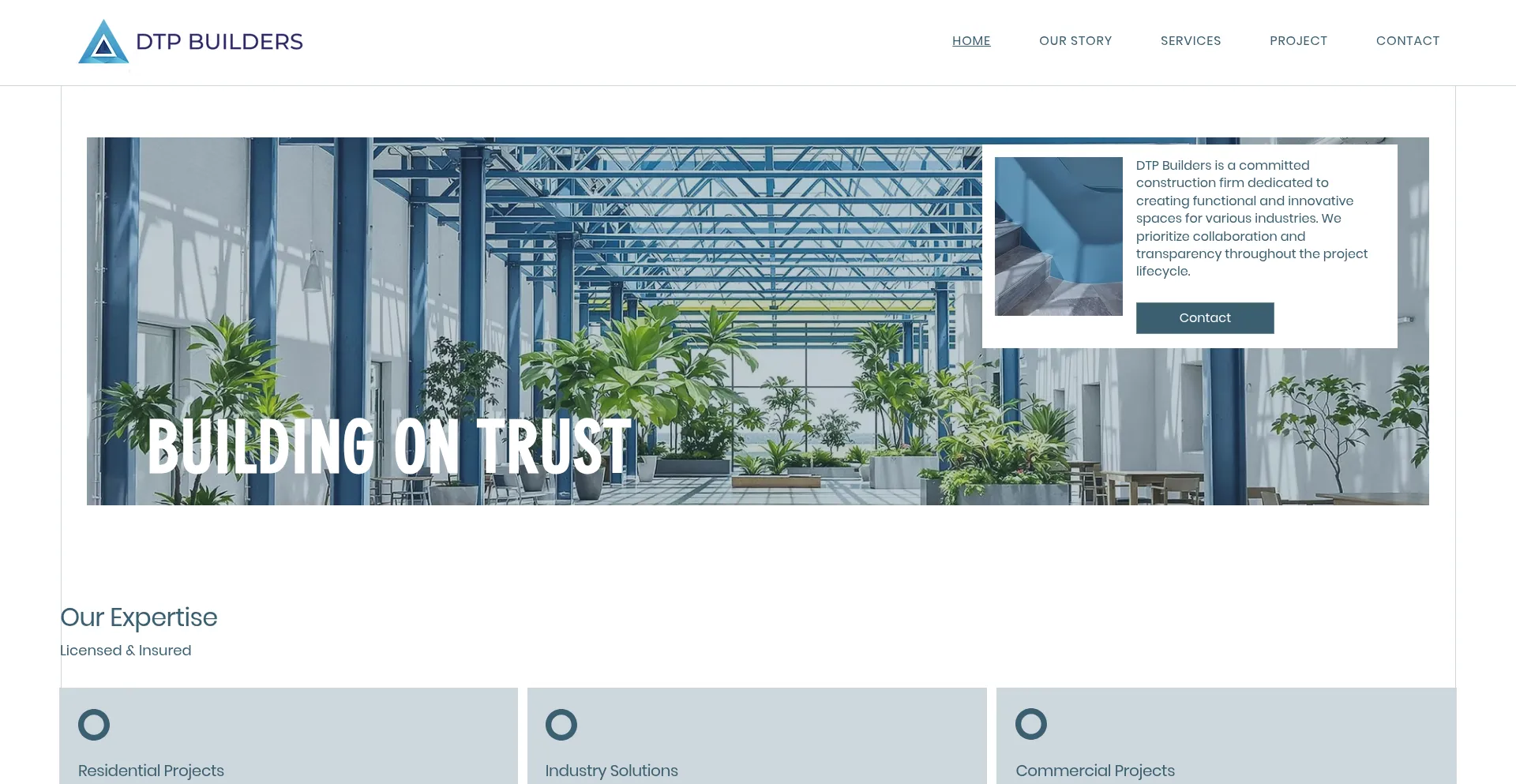 Website screenshot of Dtpbuilders.com