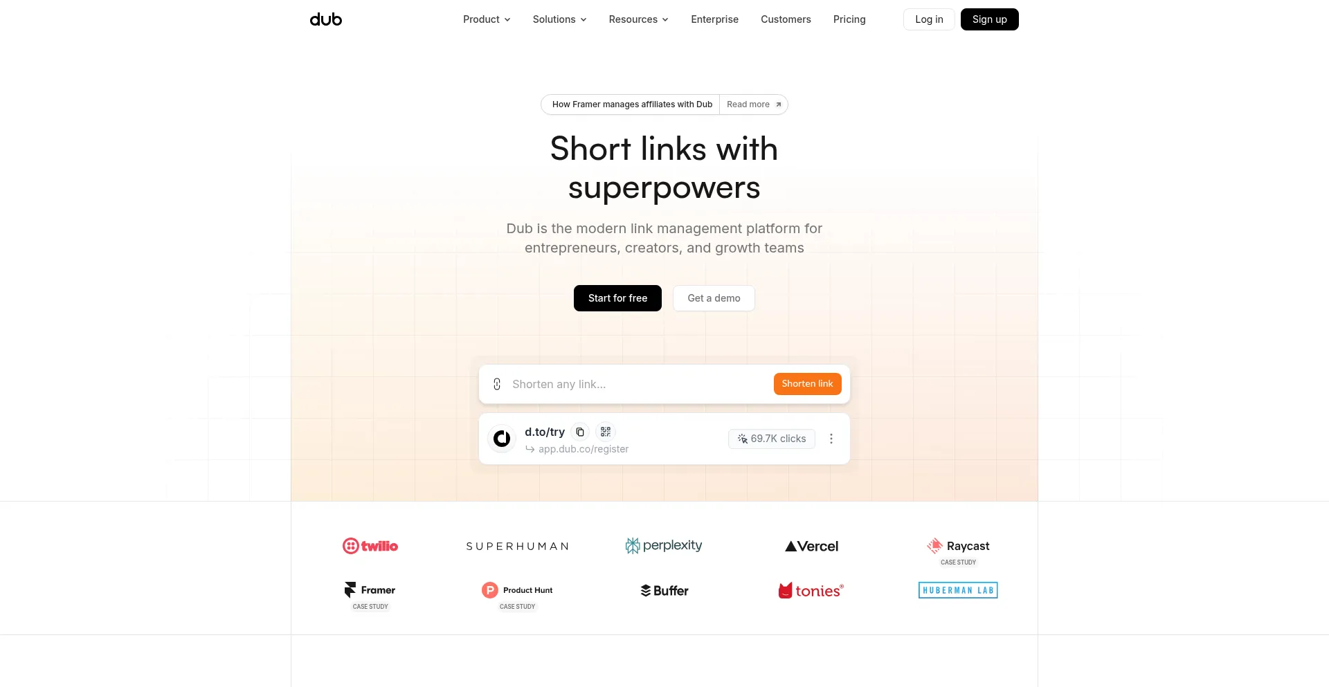Website screenshot of Dub.co