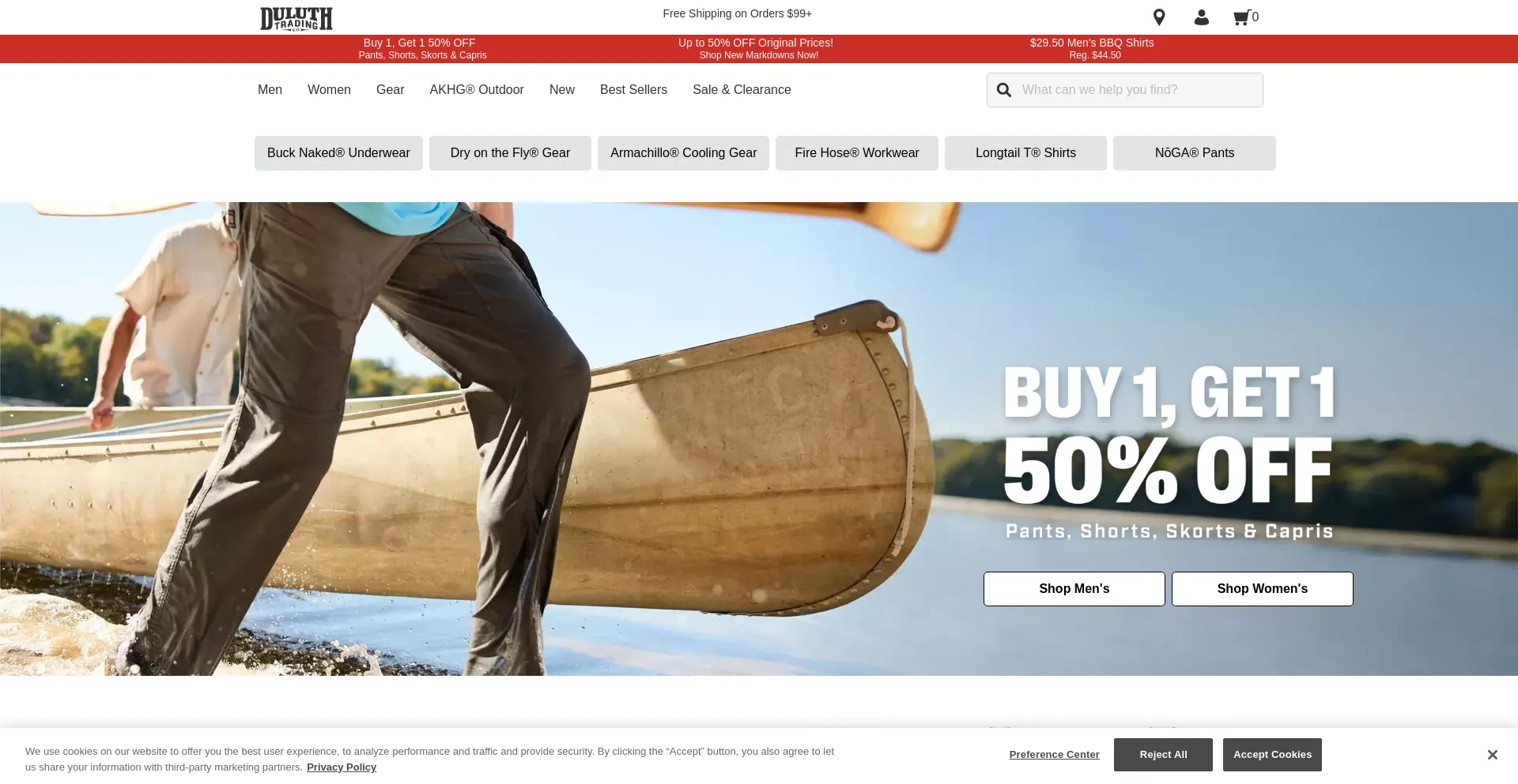 Website screenshot of Duluthtrading.com