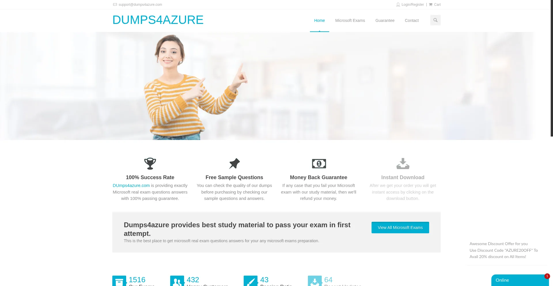 Website screenshot of Dumps4azure.com