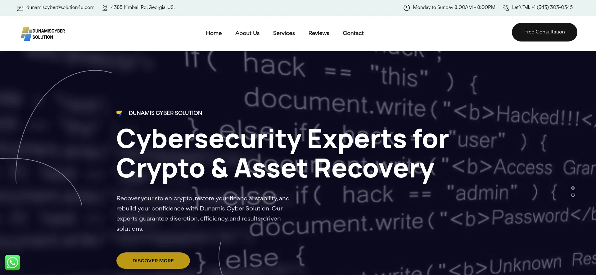 Website screenshot of Dunamiscybersolution.com