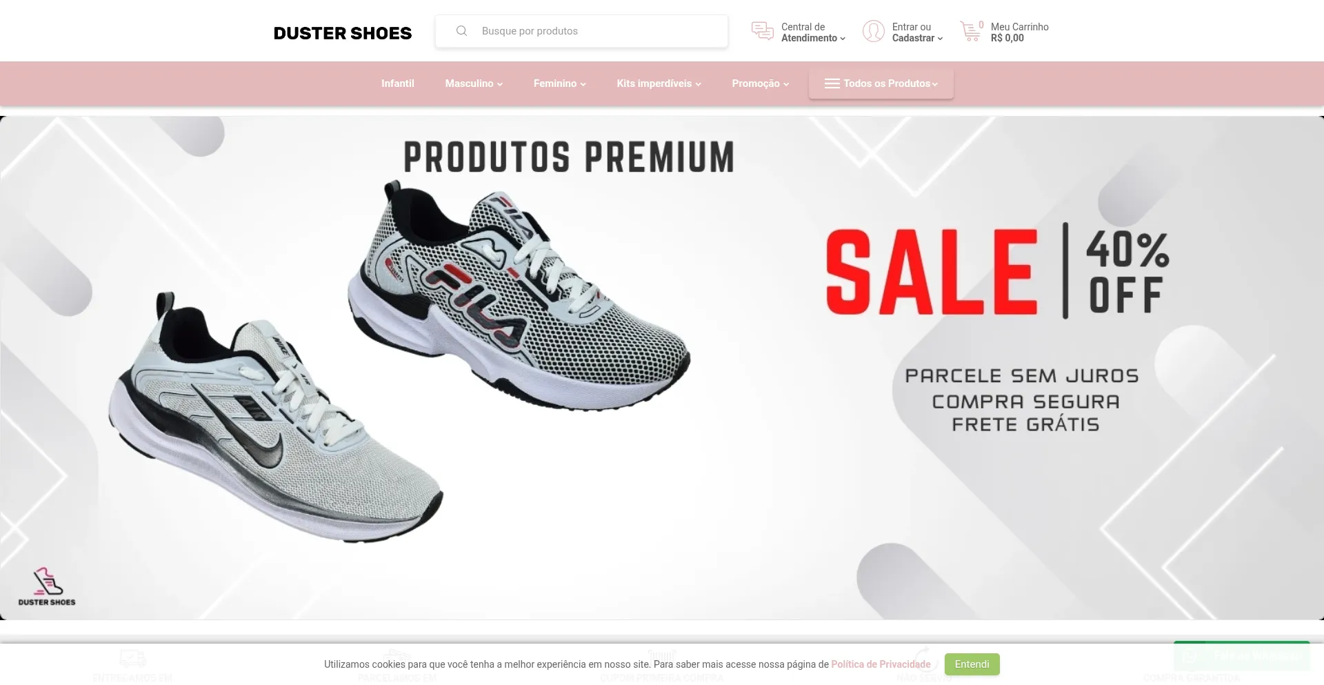 Website screenshot of Dustershoes.com.br