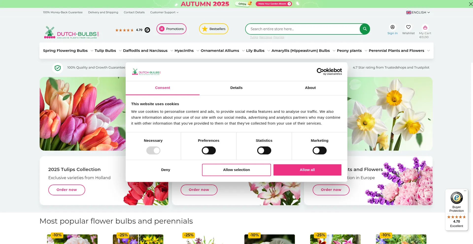 Website screenshot of Dutch-bulbs.com