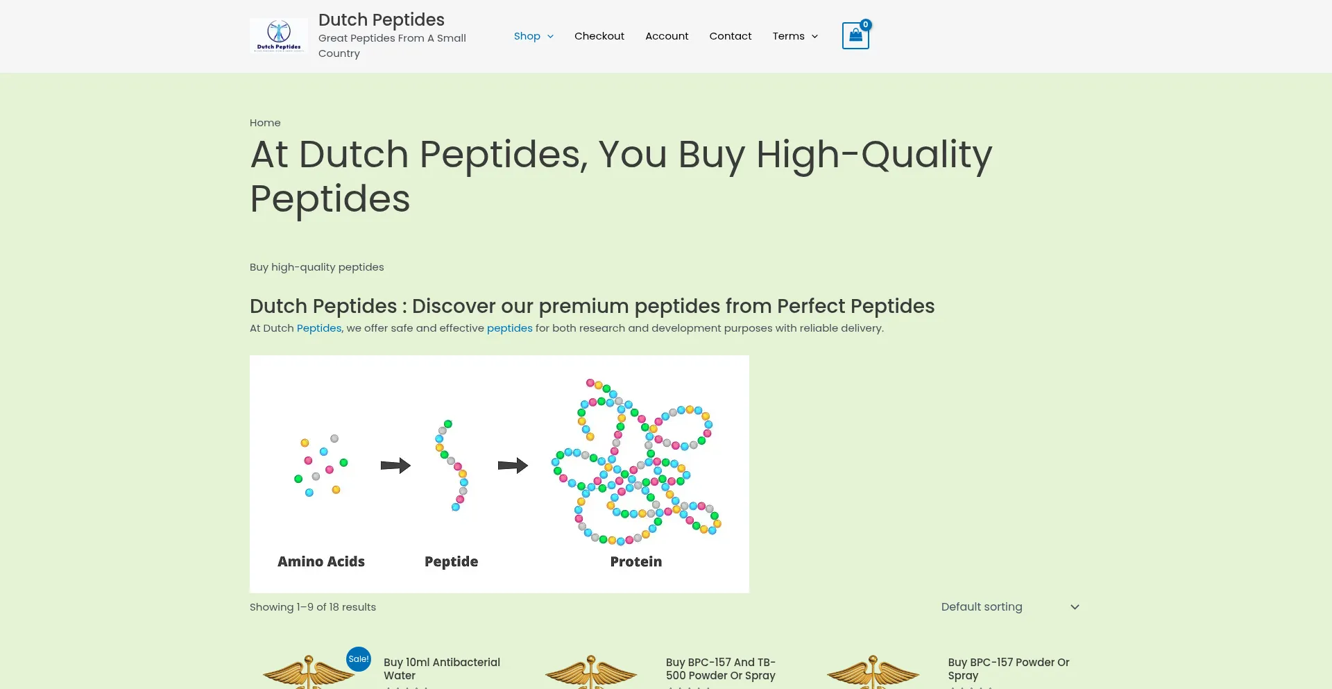 Website screenshot of Dutch-peptides.com