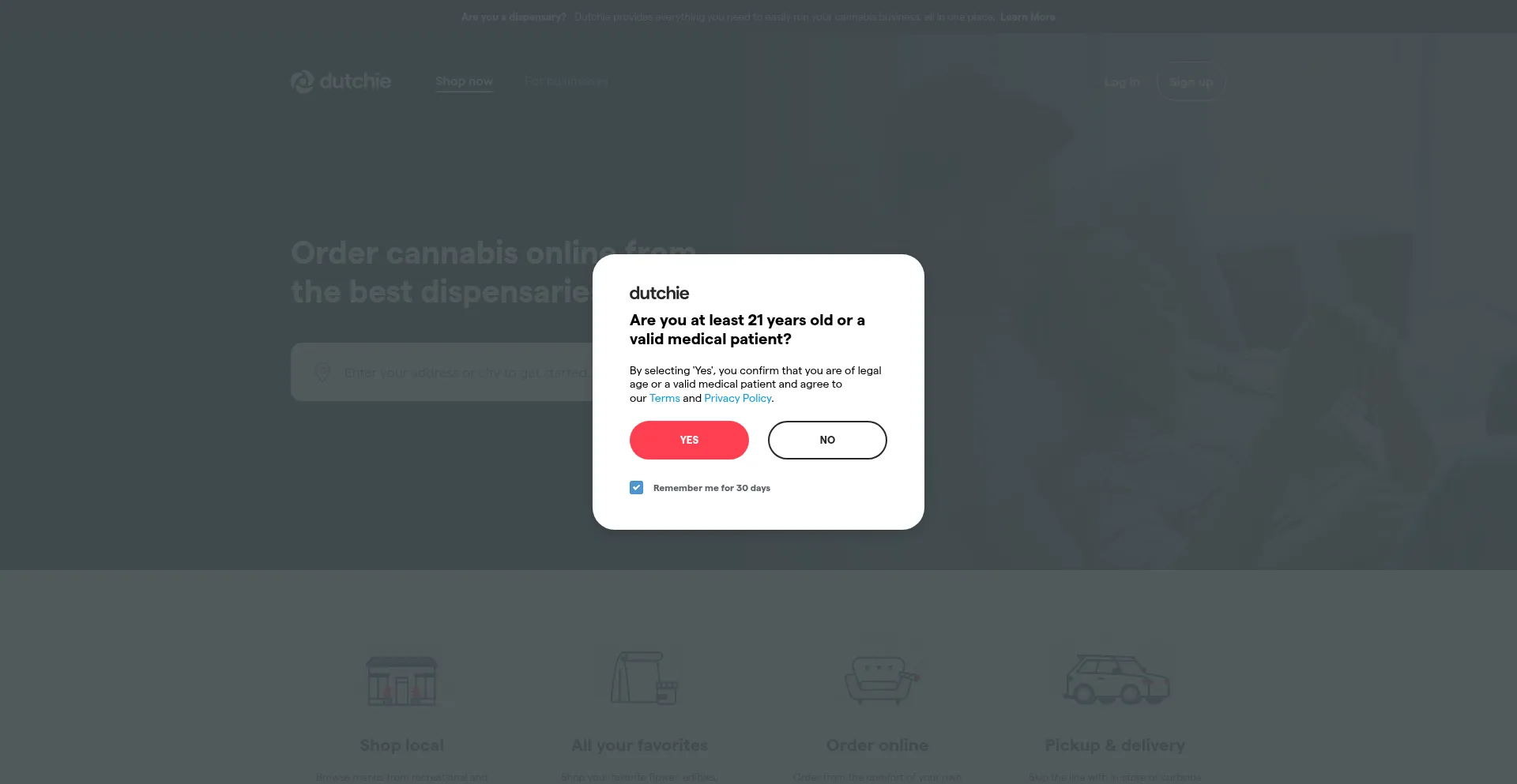 Website screenshot of Dutchie.com