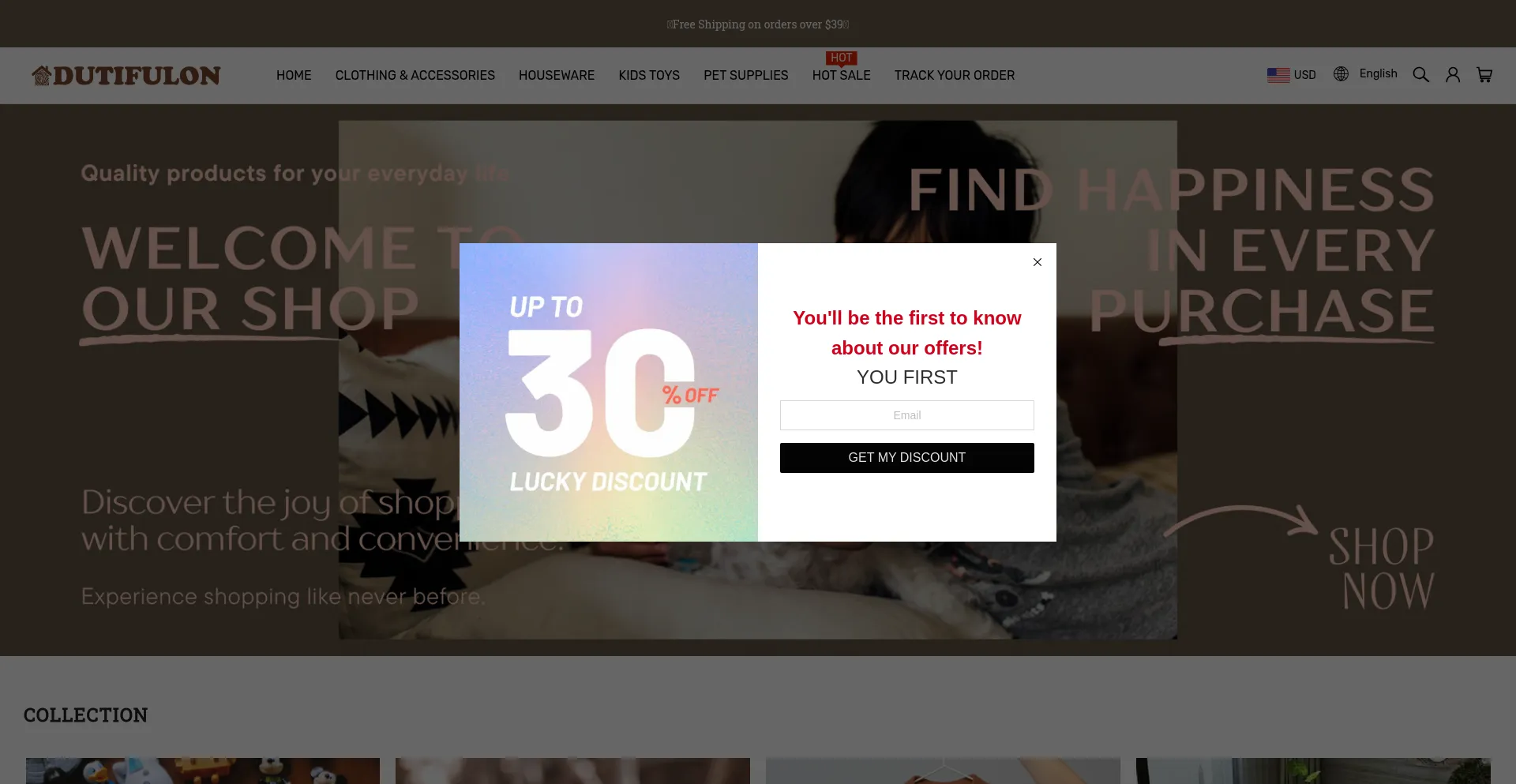 Website screenshot of Dutifulon.com