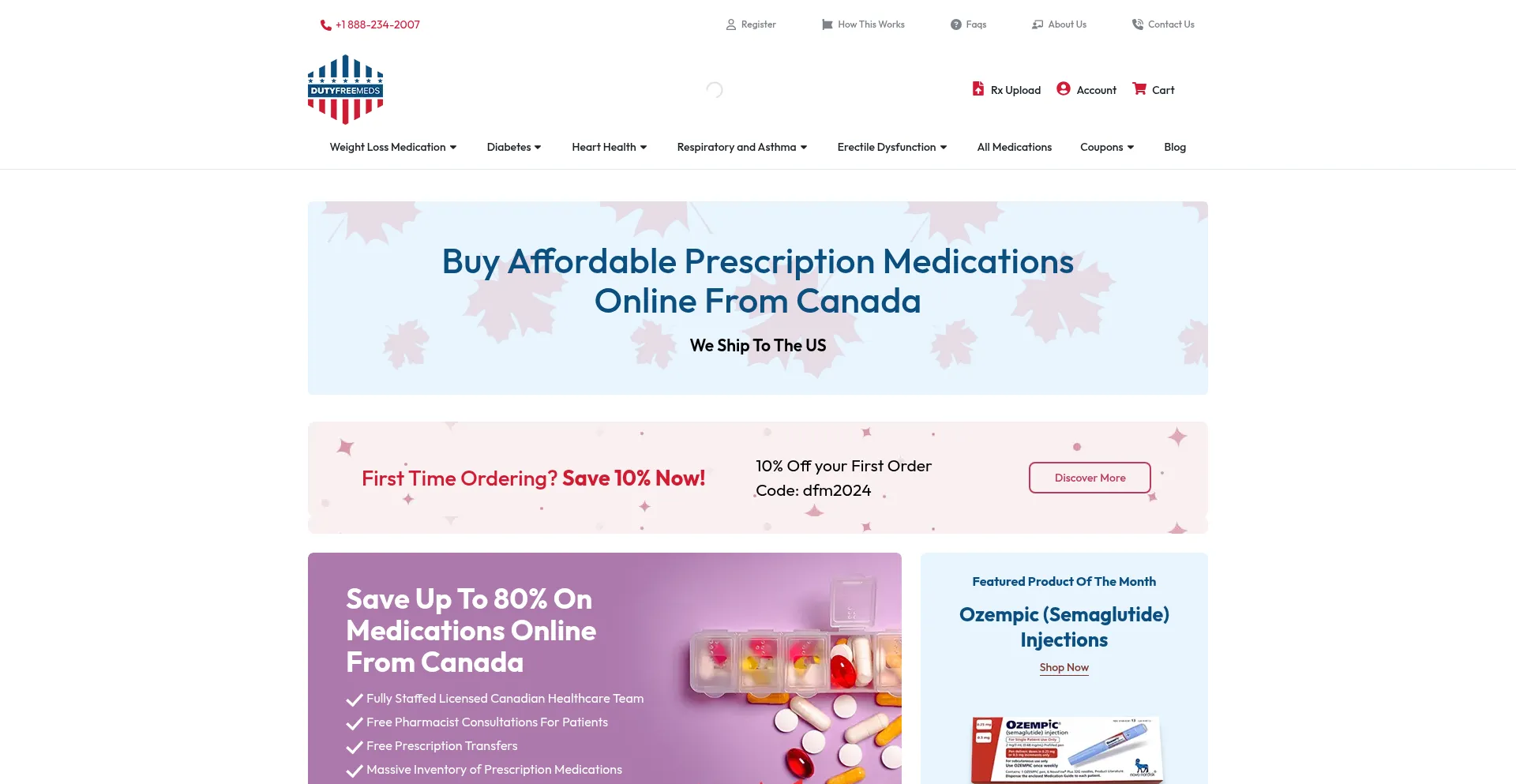 Website screenshot of Dutyfreemeds.com