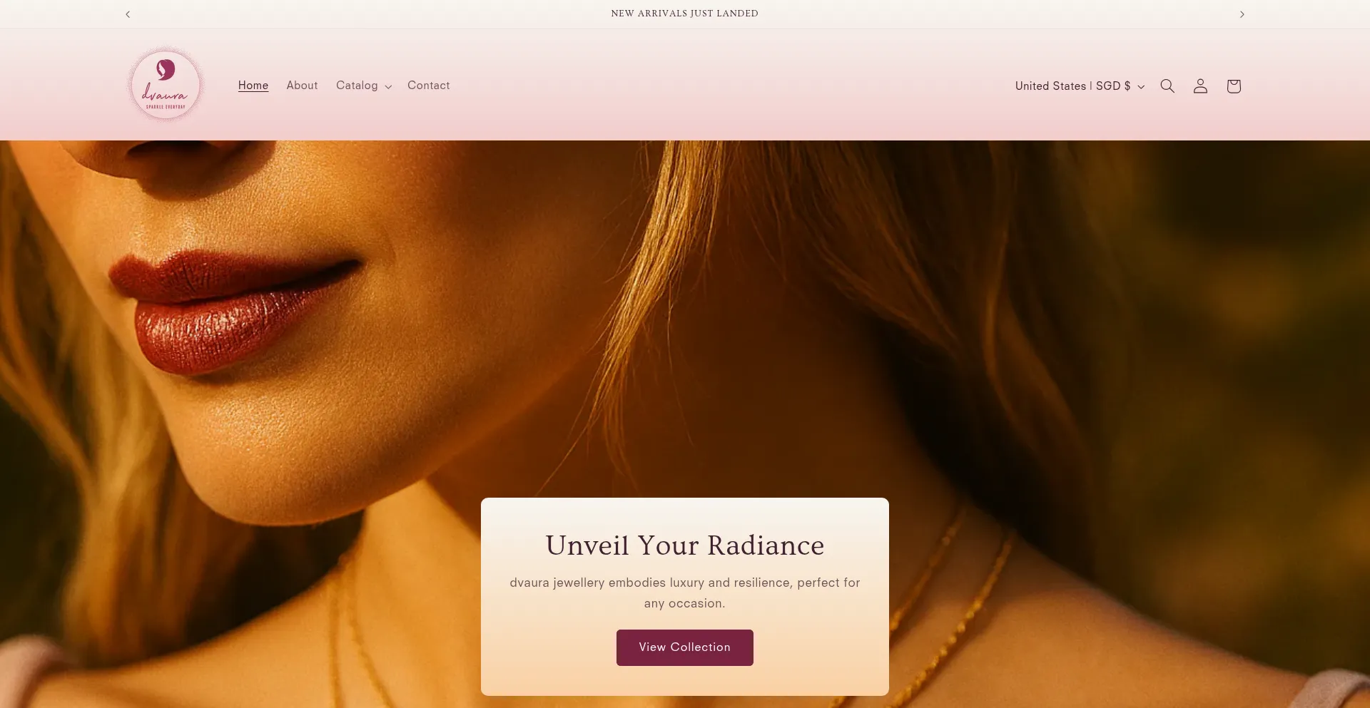 Website screenshot of Dvaurajewellery.store