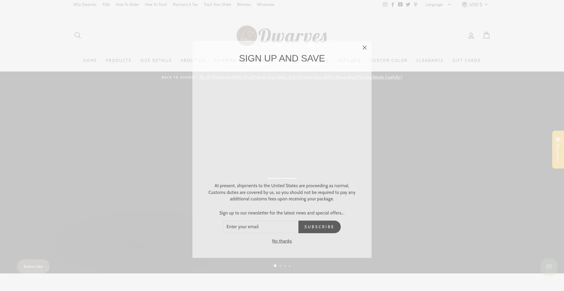 Website screenshot of Dwarvesshoes.com