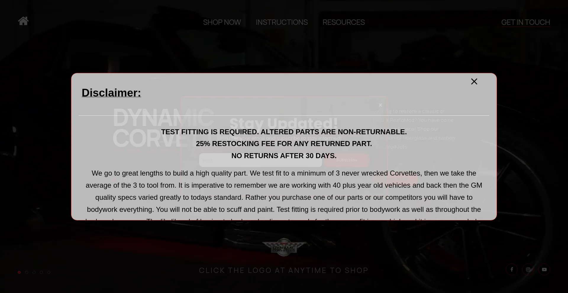 Website screenshot of Dynamiccorvettes.com