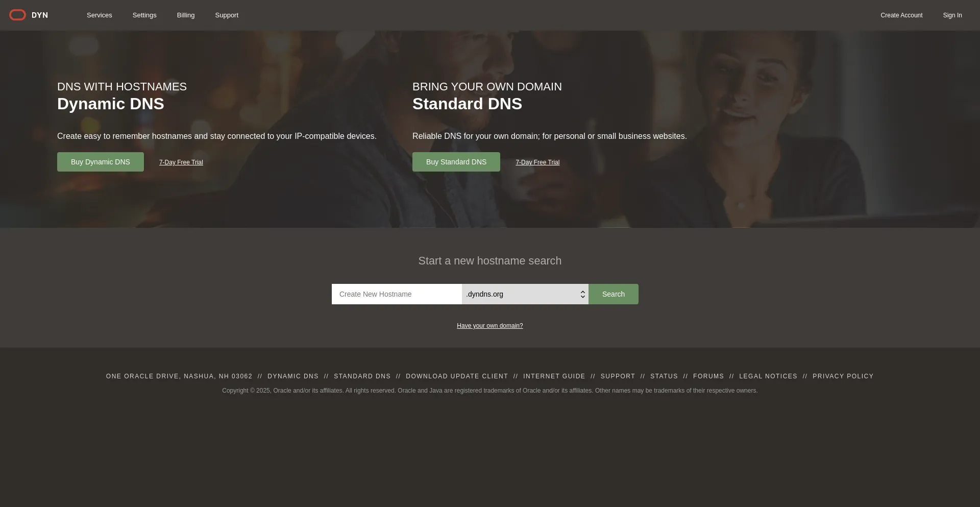 Website screenshot of Dyndns.com