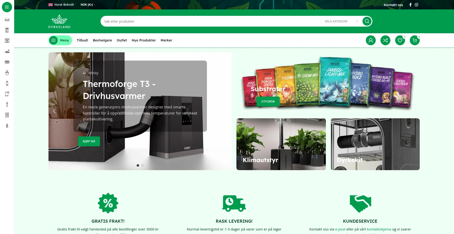 Website screenshot of Dyrkeland.no