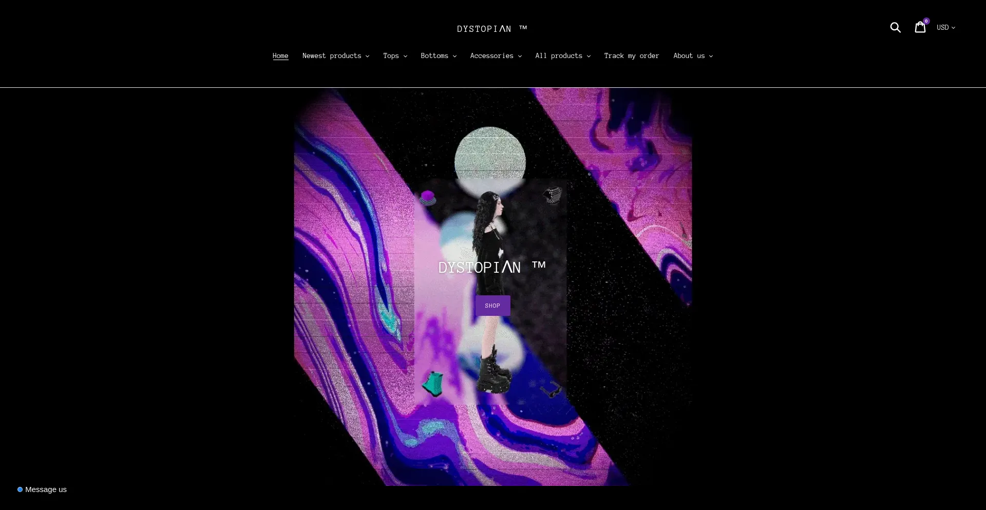 Website screenshot of Dystopianstreetwear.com