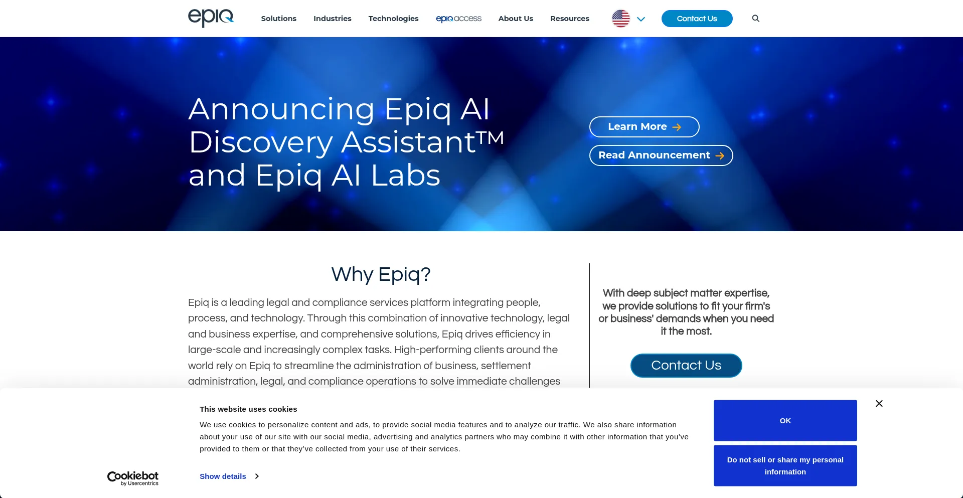 Website screenshot of E.epiqnotice.com