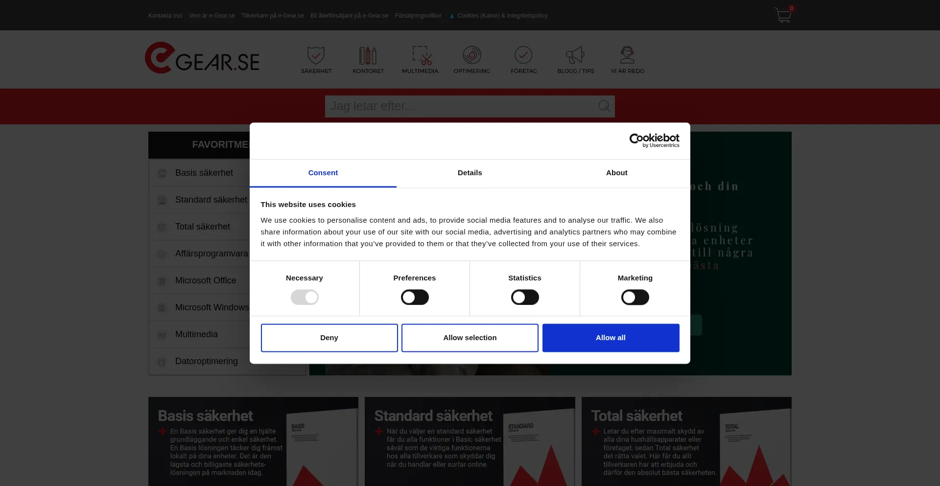 Website screenshot of E-gear.se