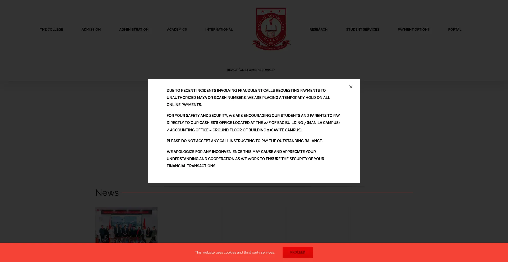 Website screenshot of Eac.edu.ph