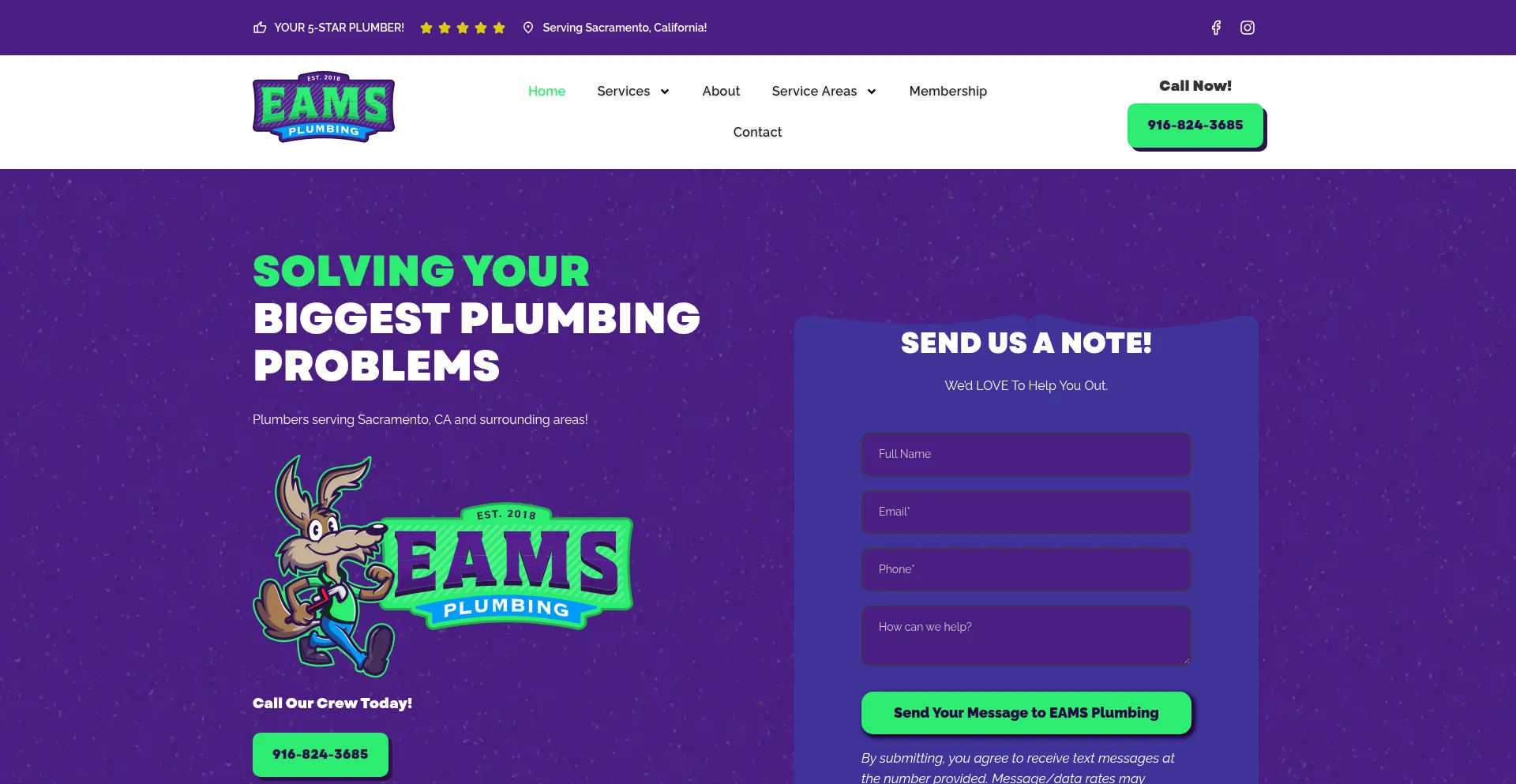 Website screenshot of Eamsplumbing.com