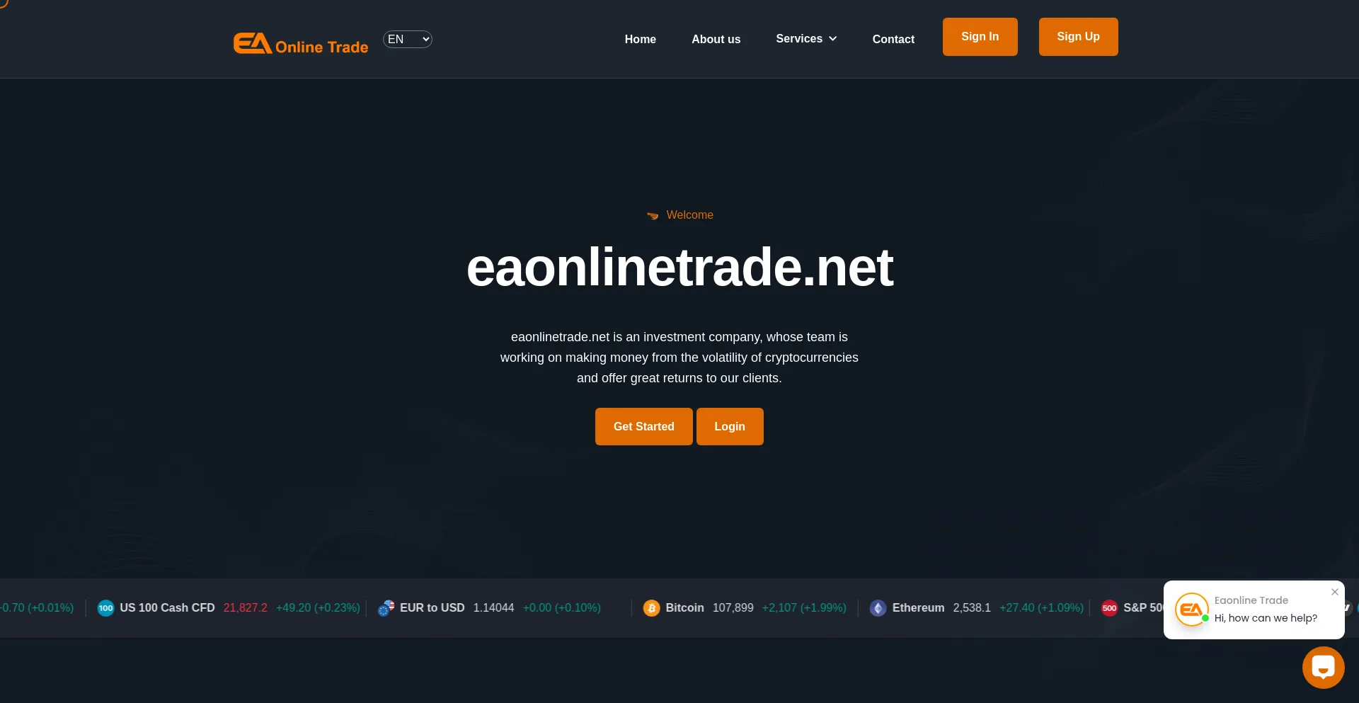 Website screenshot of Eaonlinetrade.net