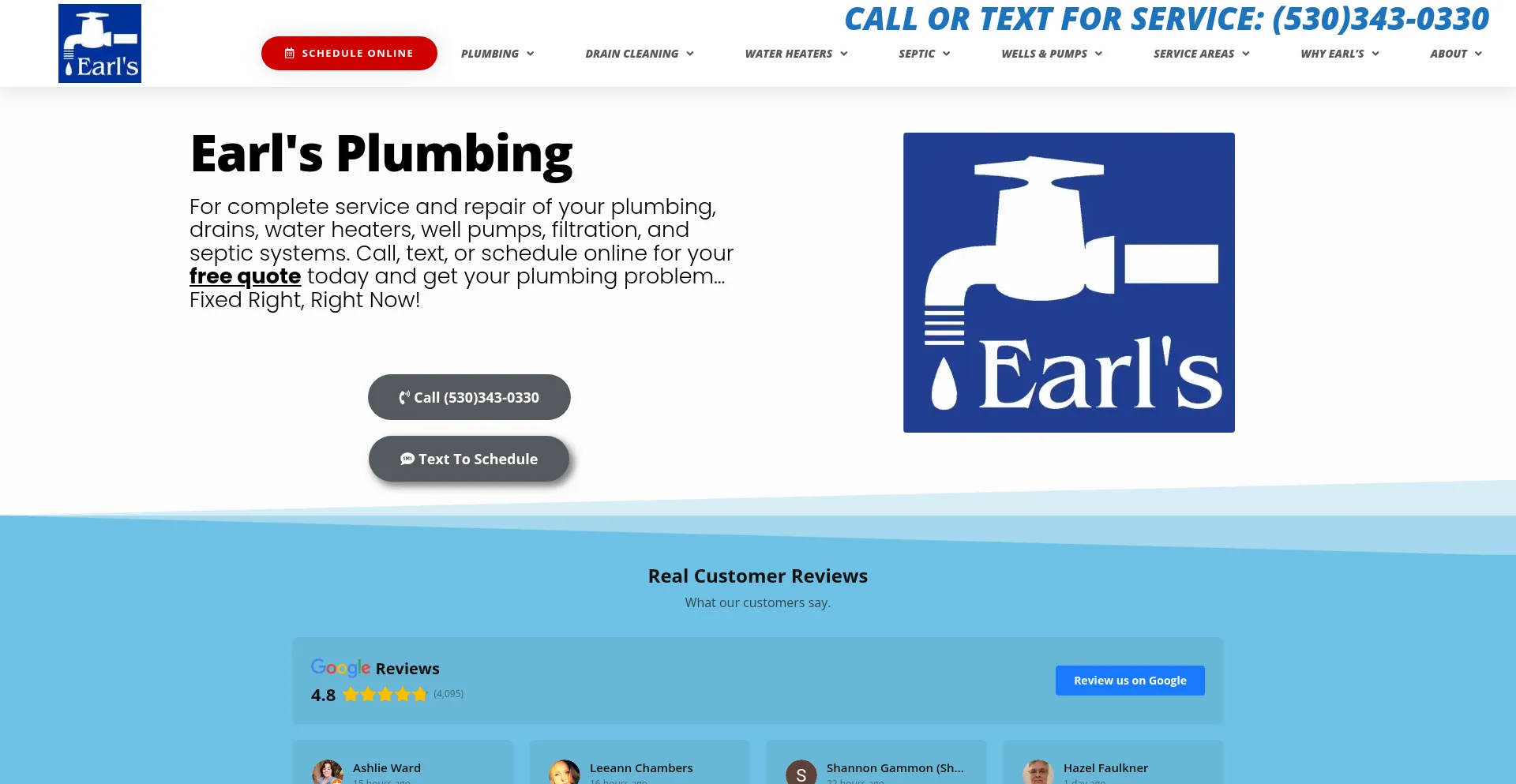 Website screenshot of Earlsplumbing.net