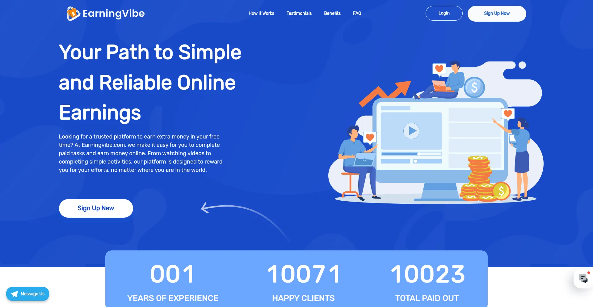 Website screenshot of Earningvibe.com