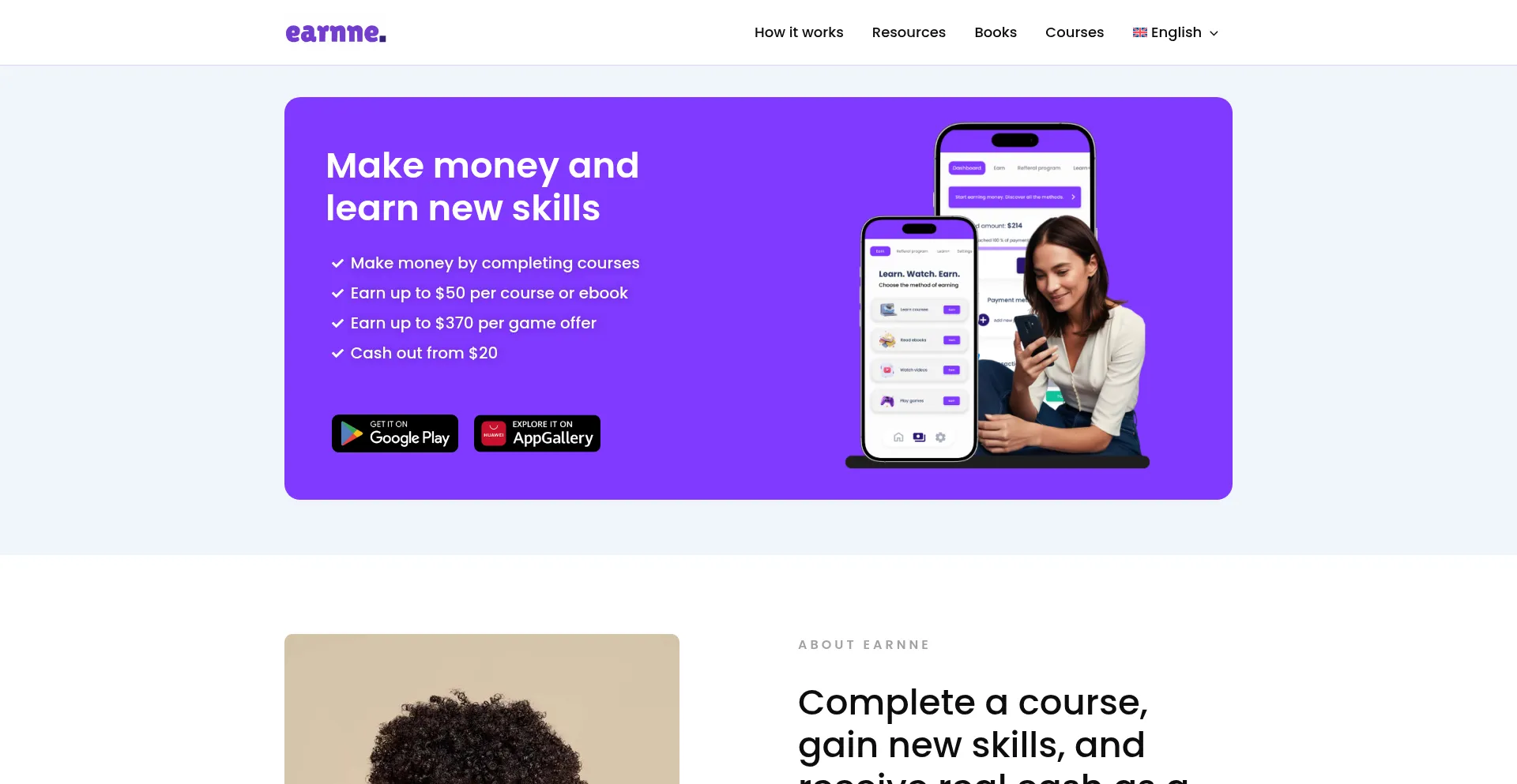 Website screenshot of Earnne.com