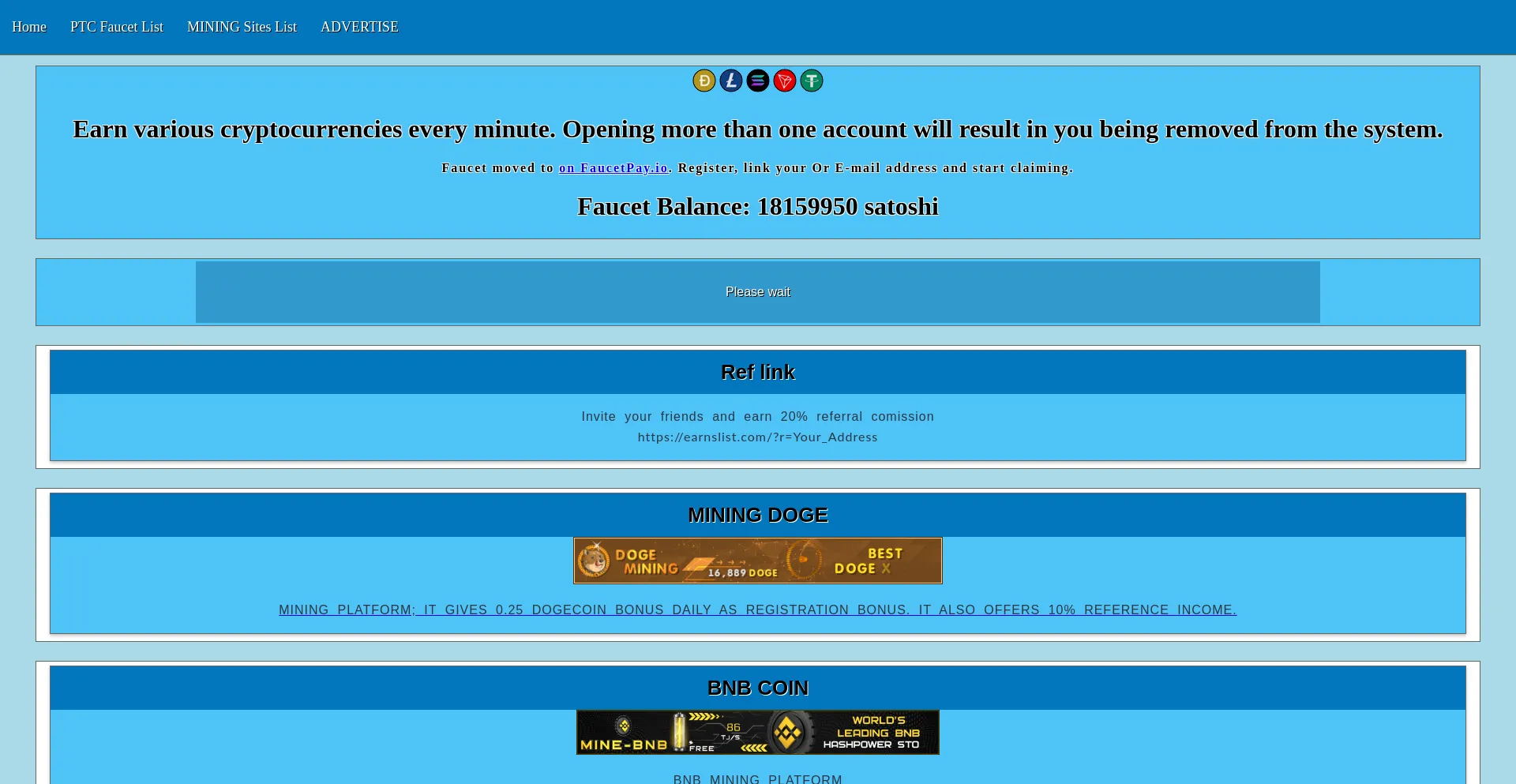 Website screenshot of Earnslist.com