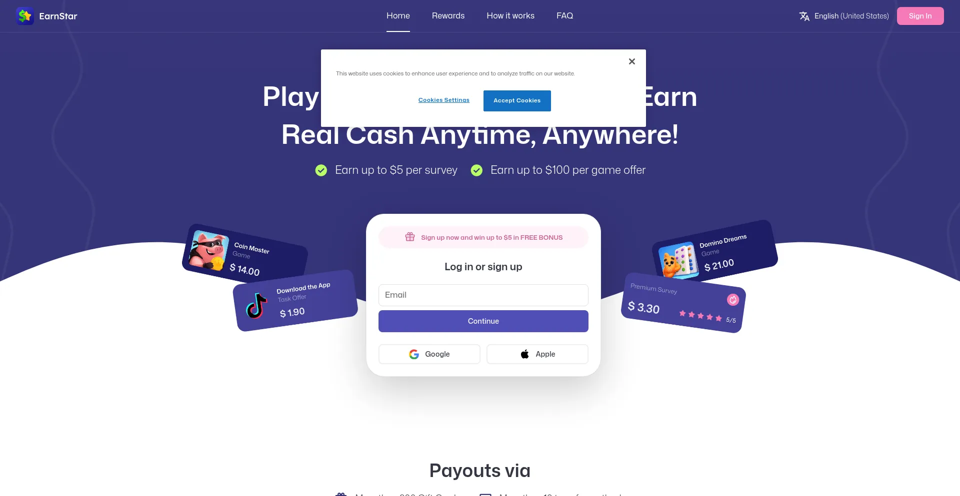 Website screenshot of Earnstar.com