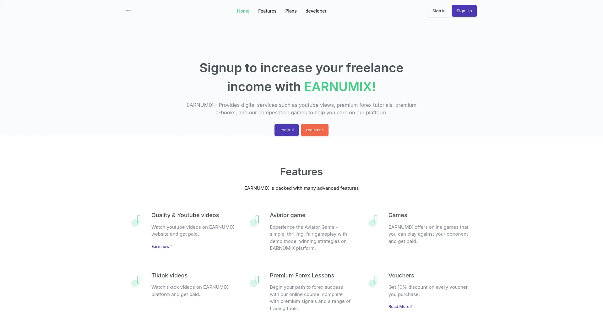Website screenshot of Earnumix.com