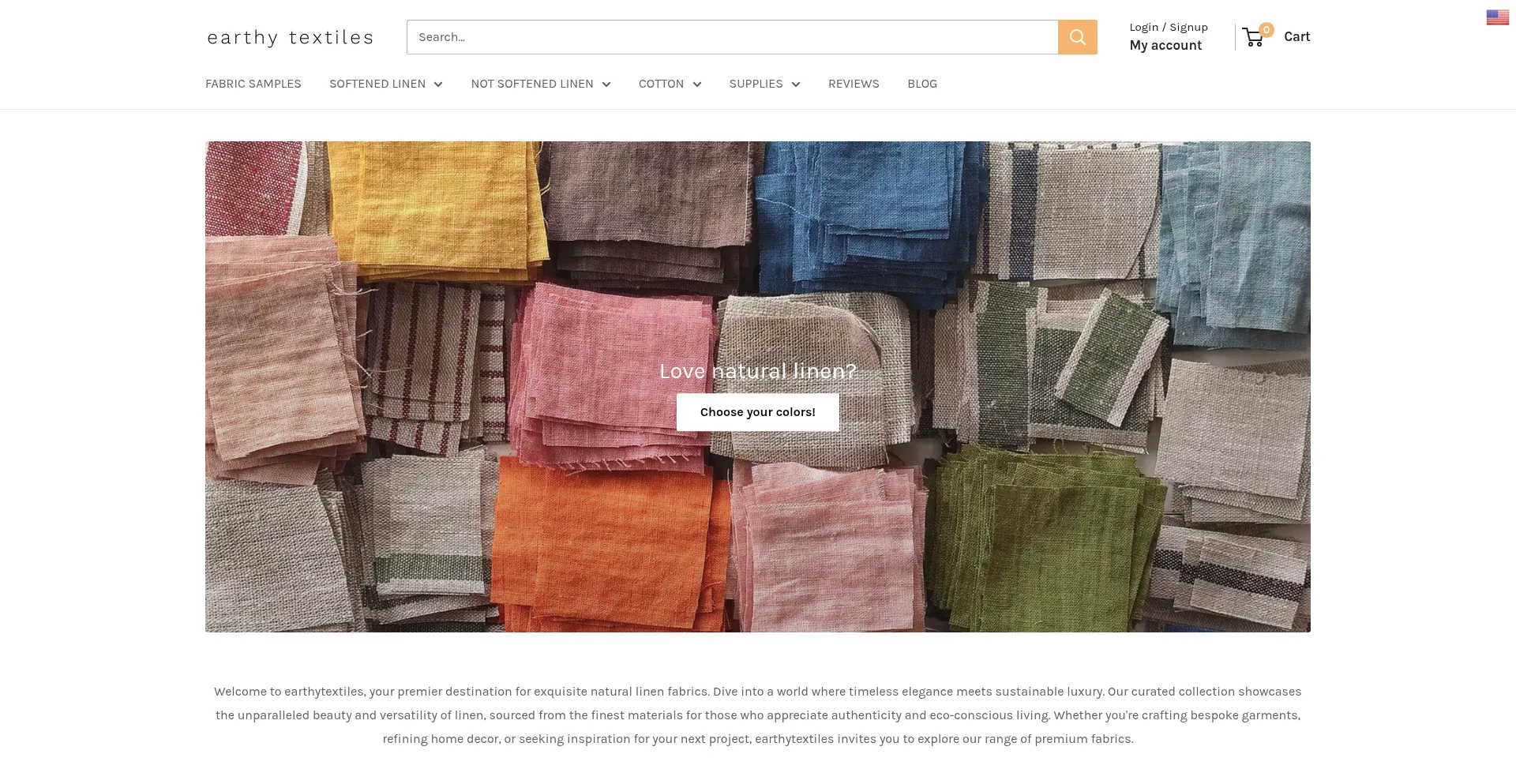 Website screenshot of Earthytextiles.com