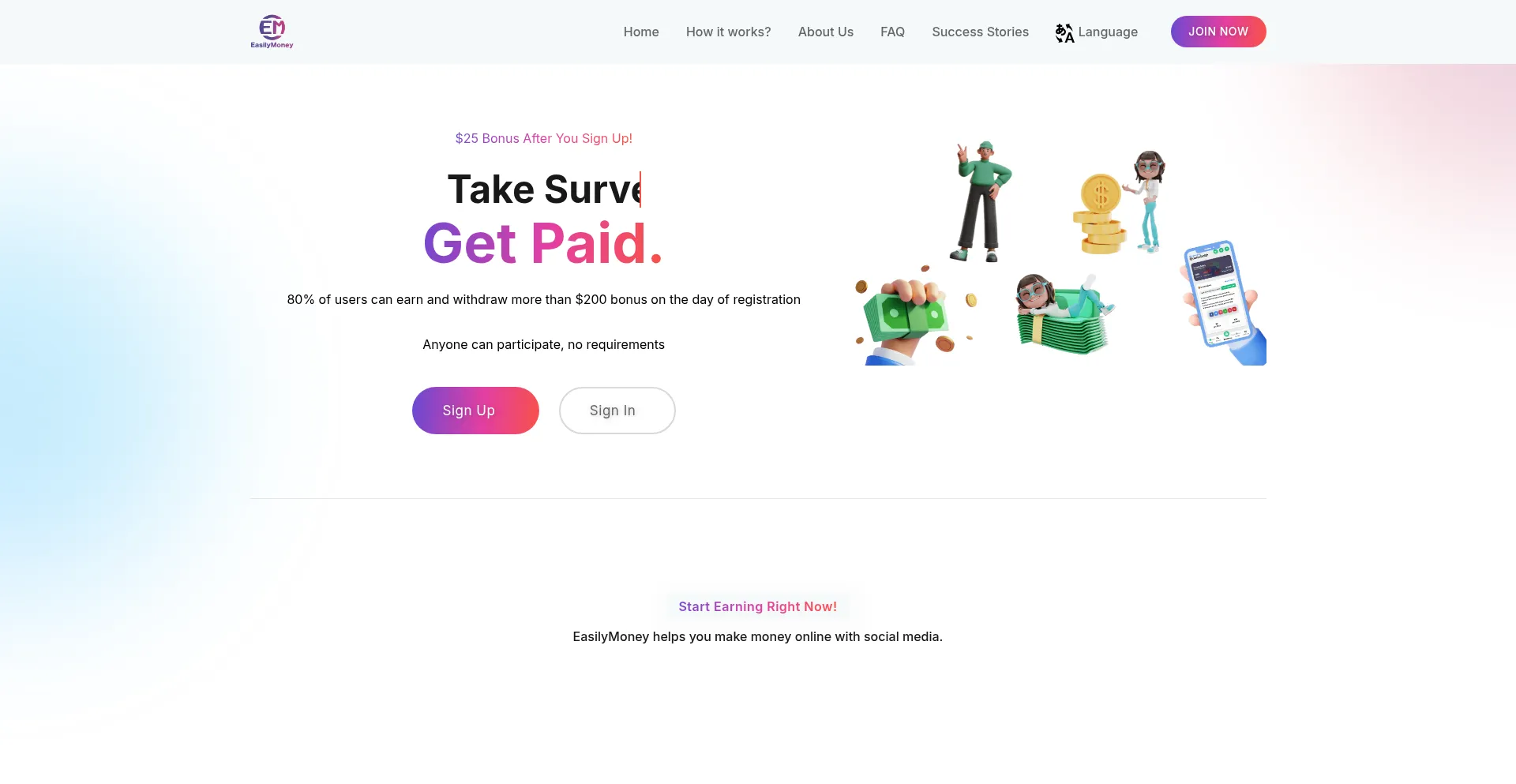 Website screenshot of Easily.money