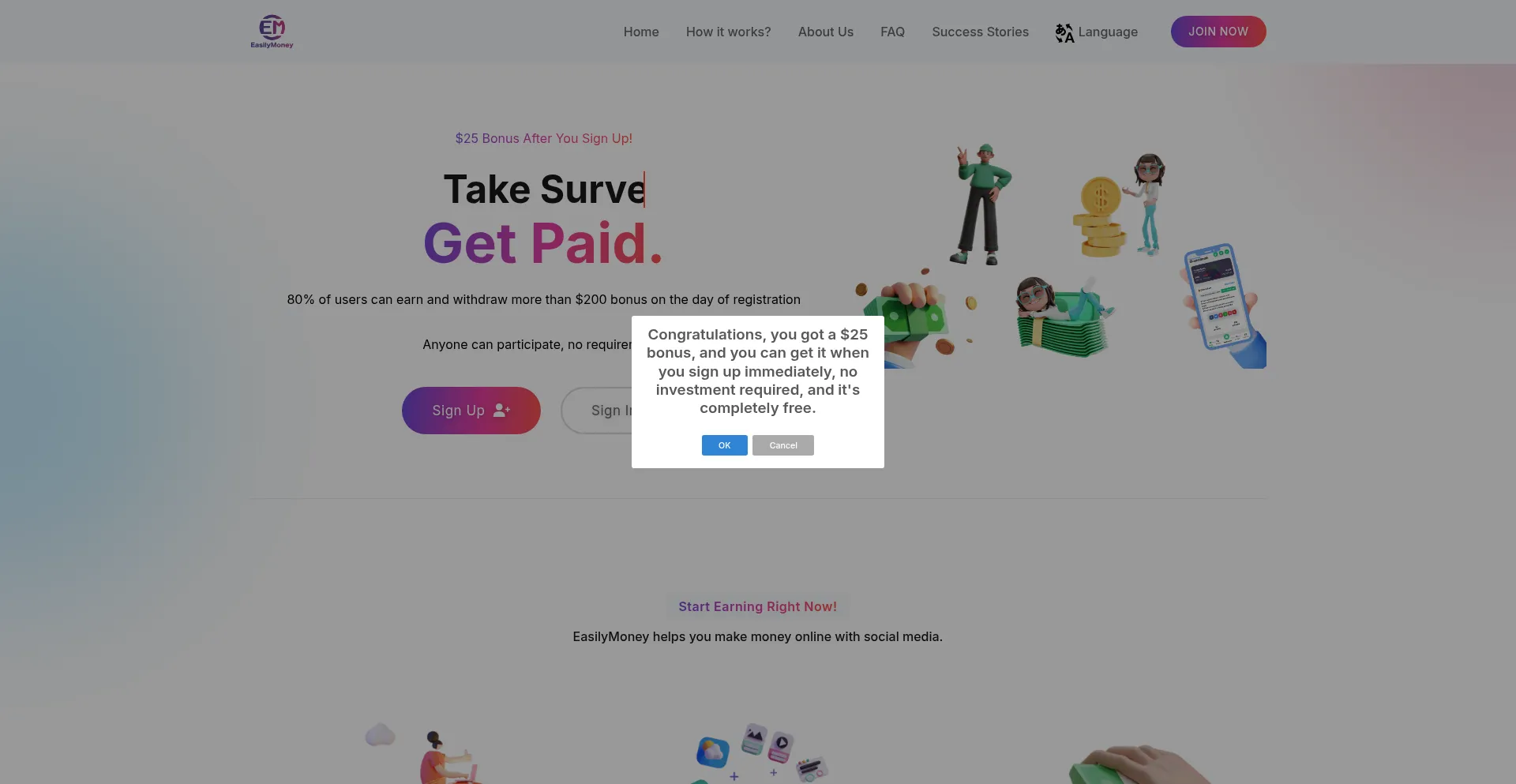 Website screenshot of Easilymoney.one
