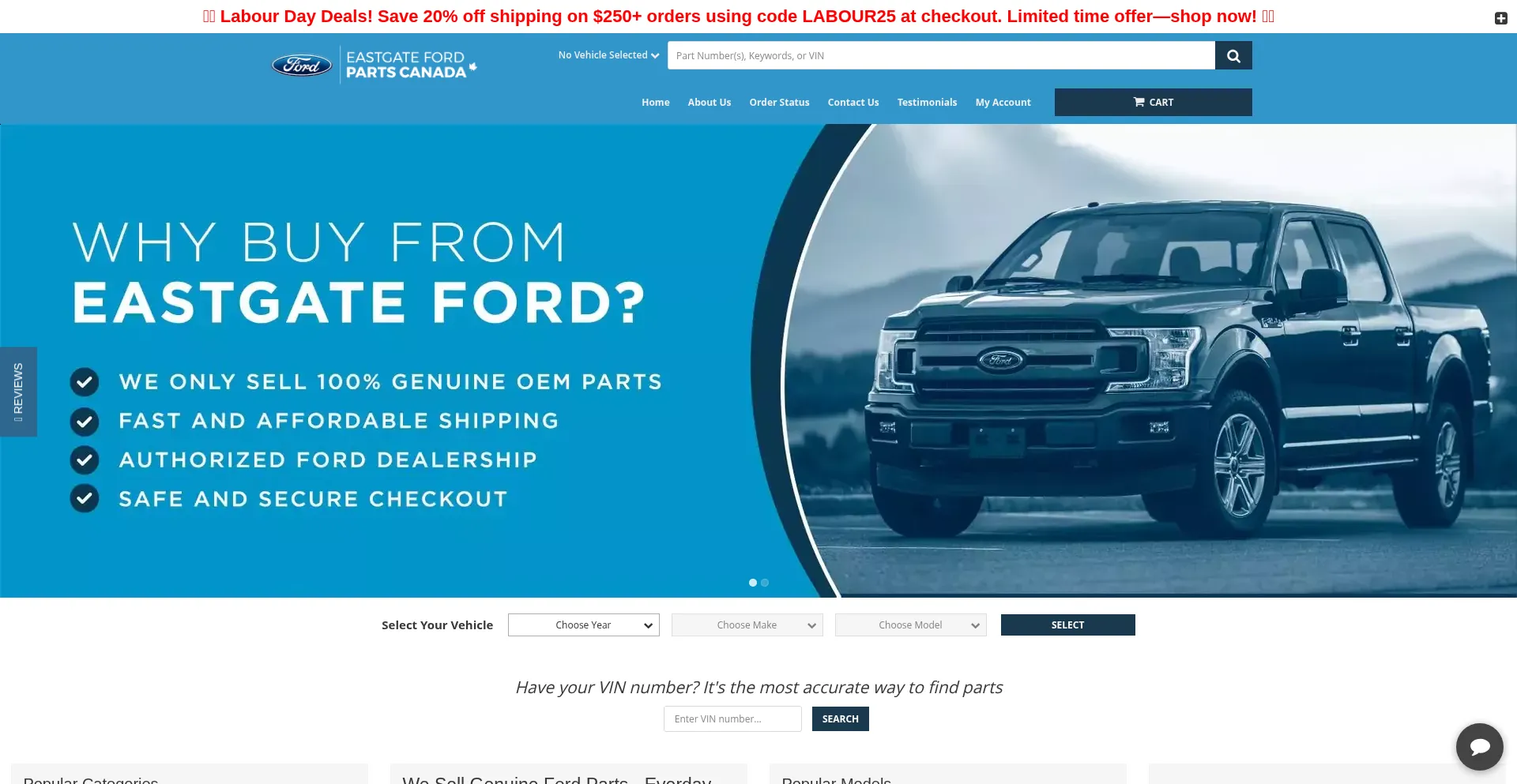 Website screenshot of Eastgatefordpartscanada.ca