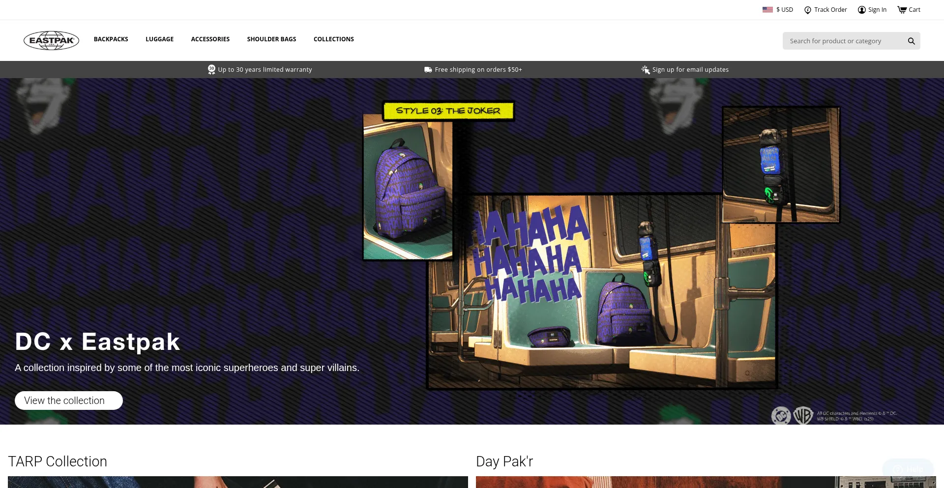 Website screenshot of Eastpak.com
