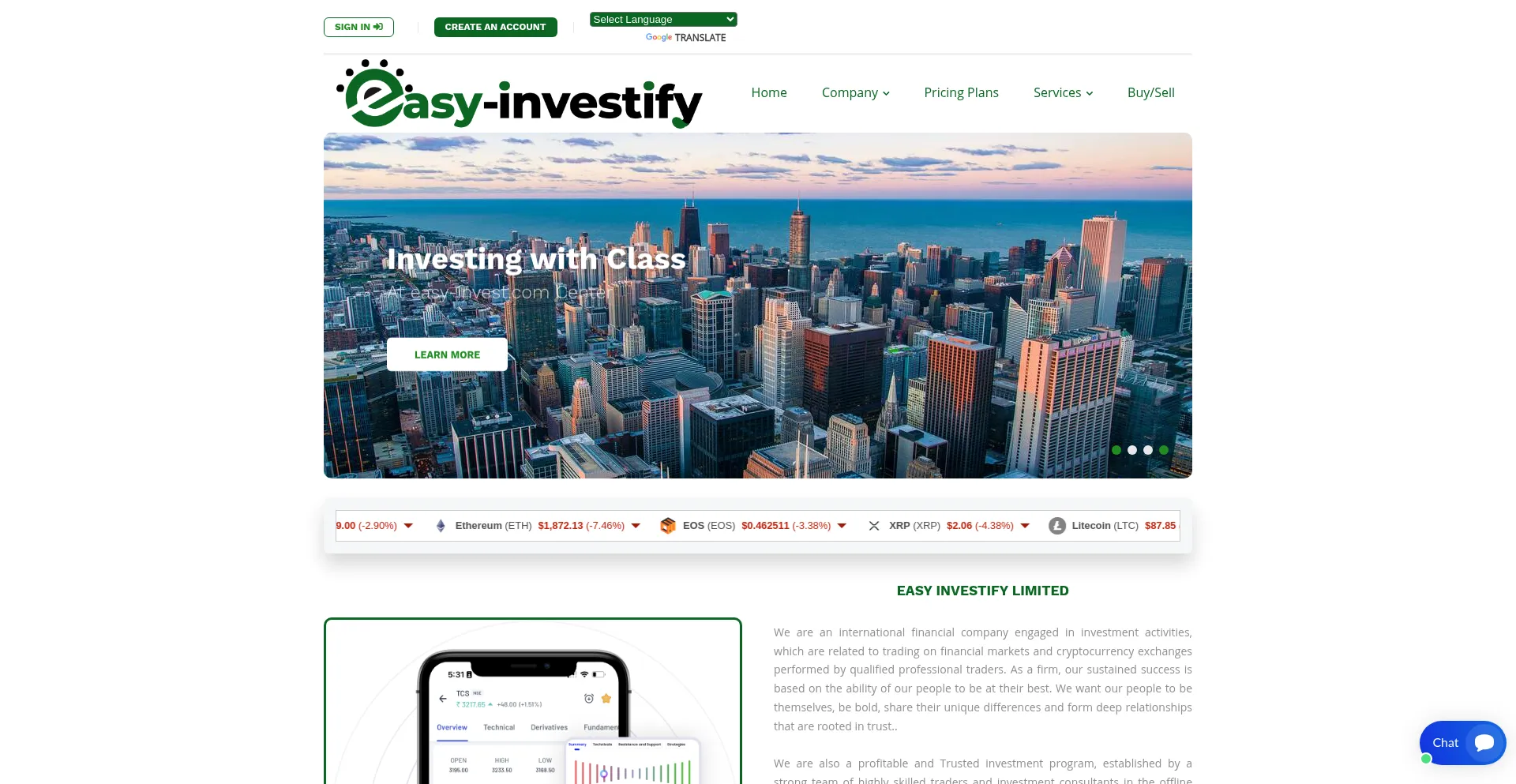Website screenshot of Easy-investify.com