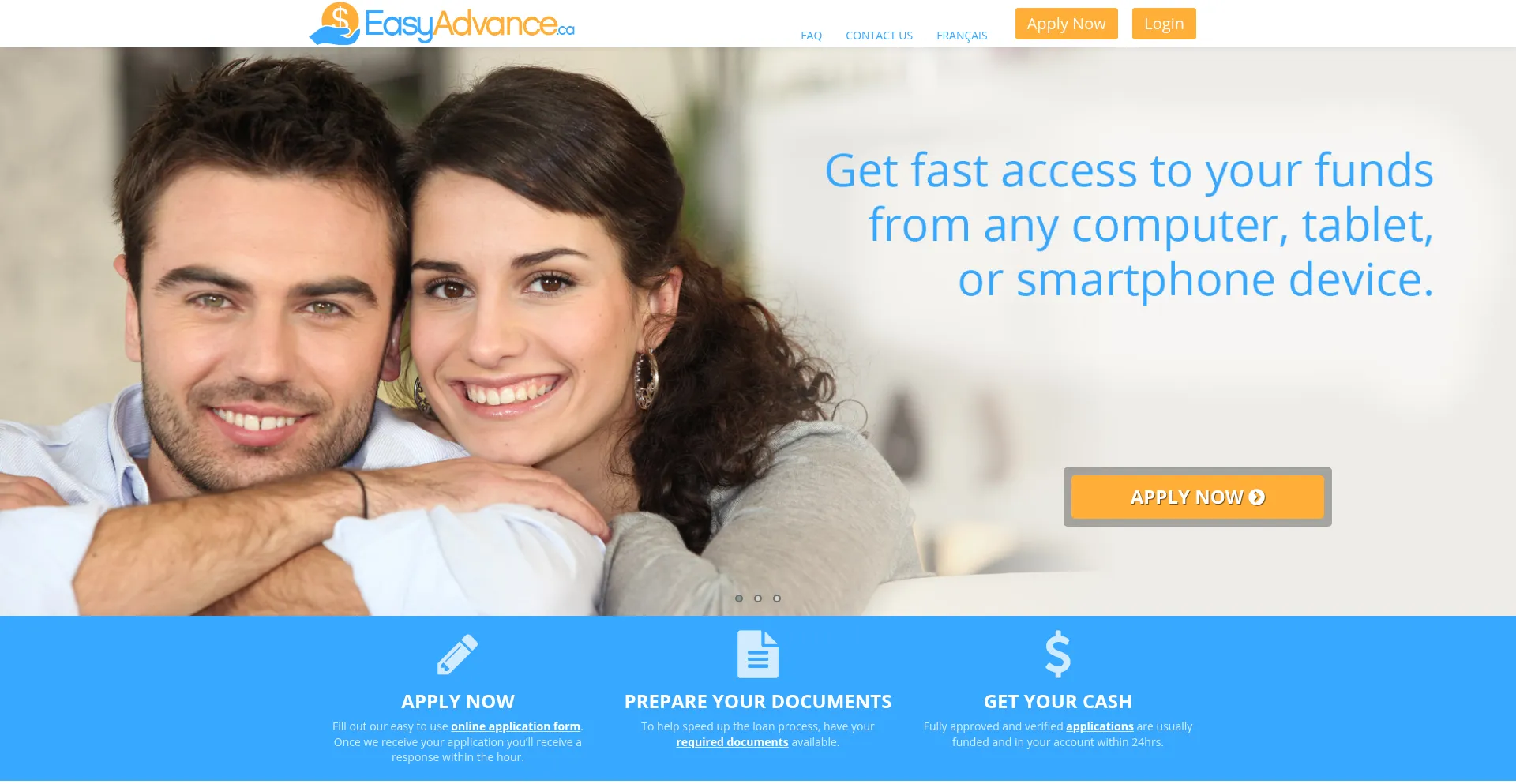 Website screenshot of Easyadvance.ca