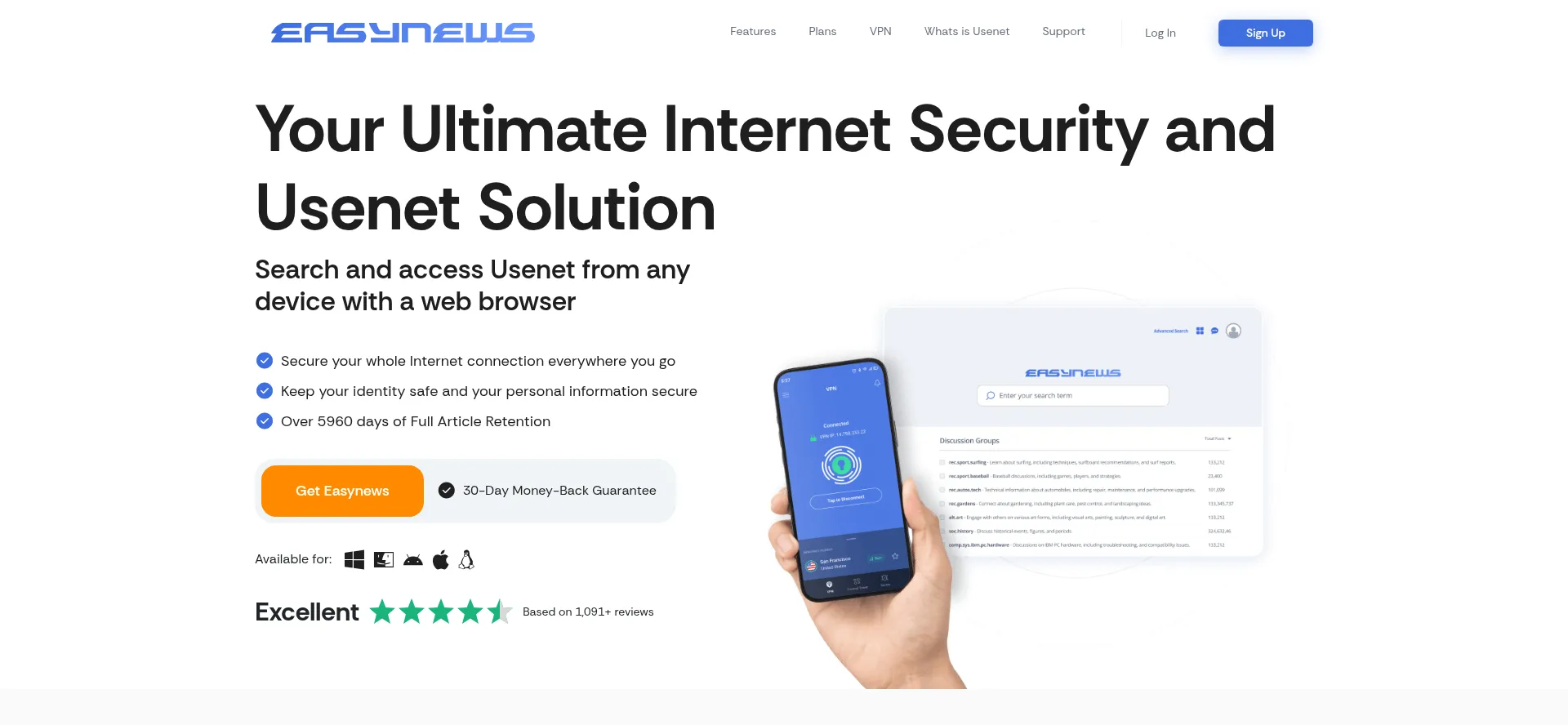 Website screenshot of Easynews.com