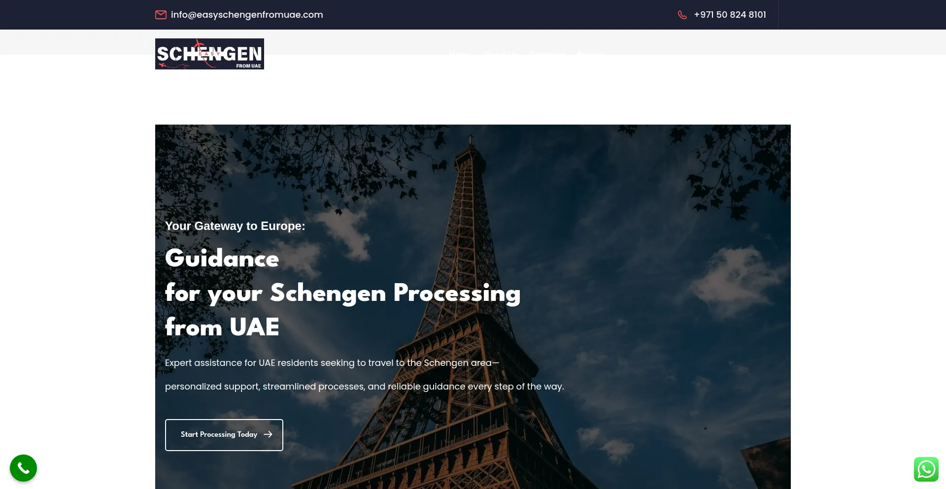 Website screenshot of Easyschengenfromuae.com