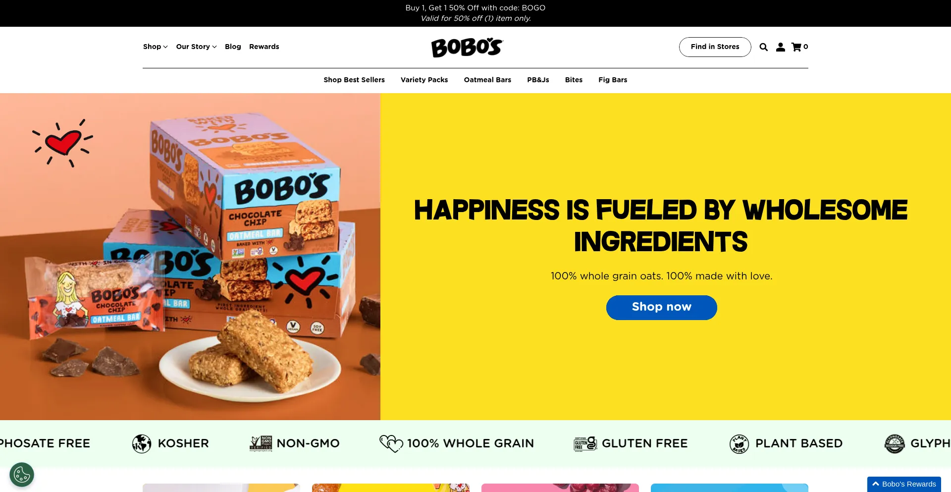 Website screenshot of Eatbobos.com