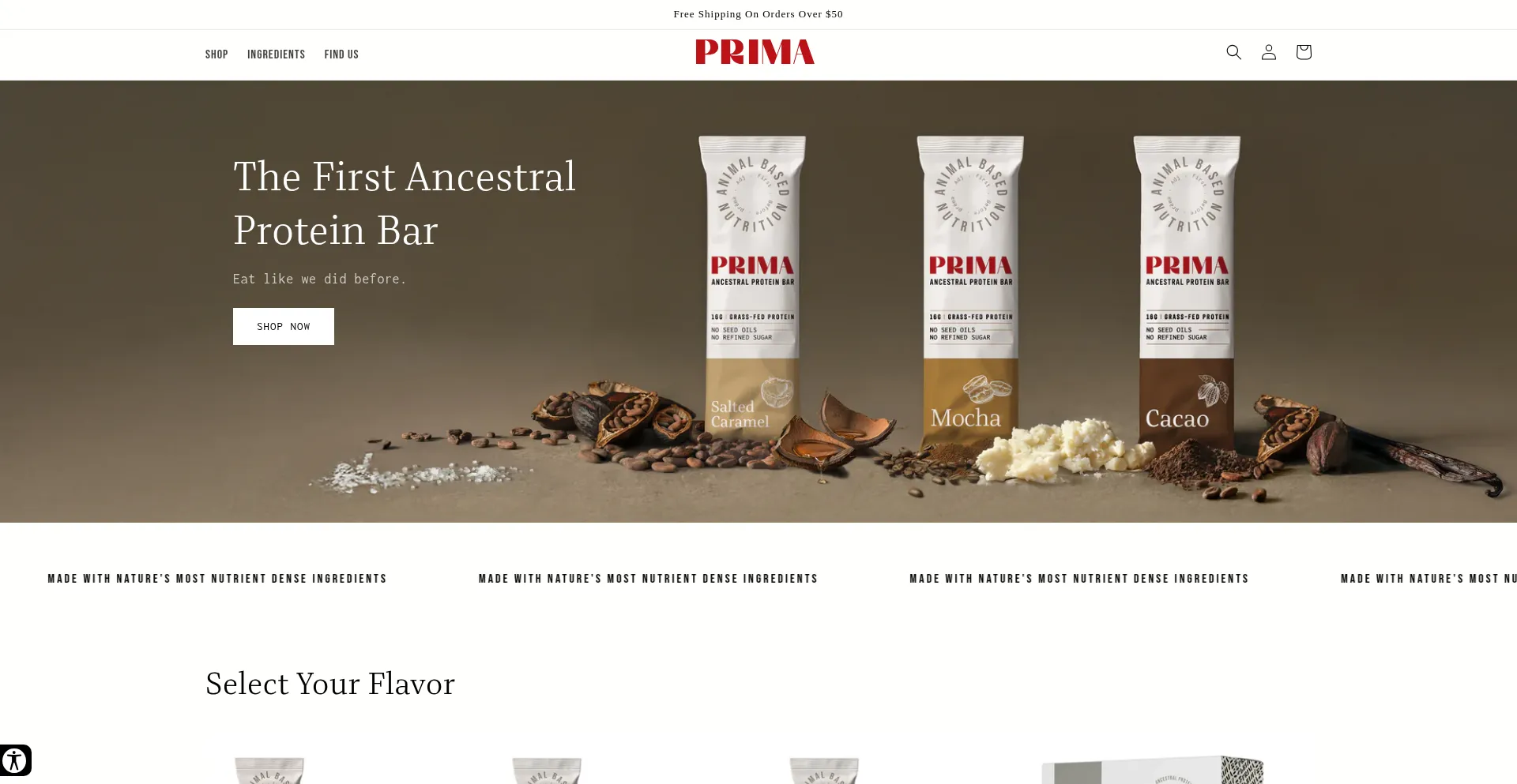 Website screenshot of Eatprima.com