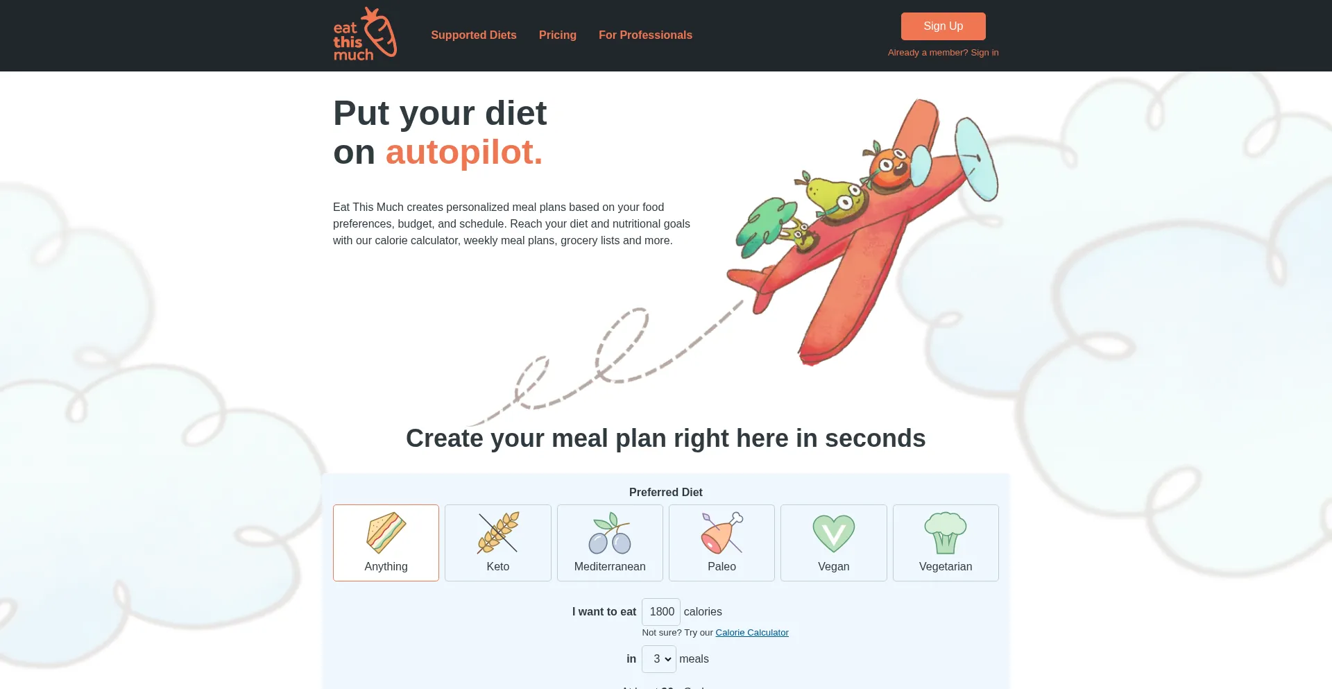 Website screenshot of Eatthismuch.com