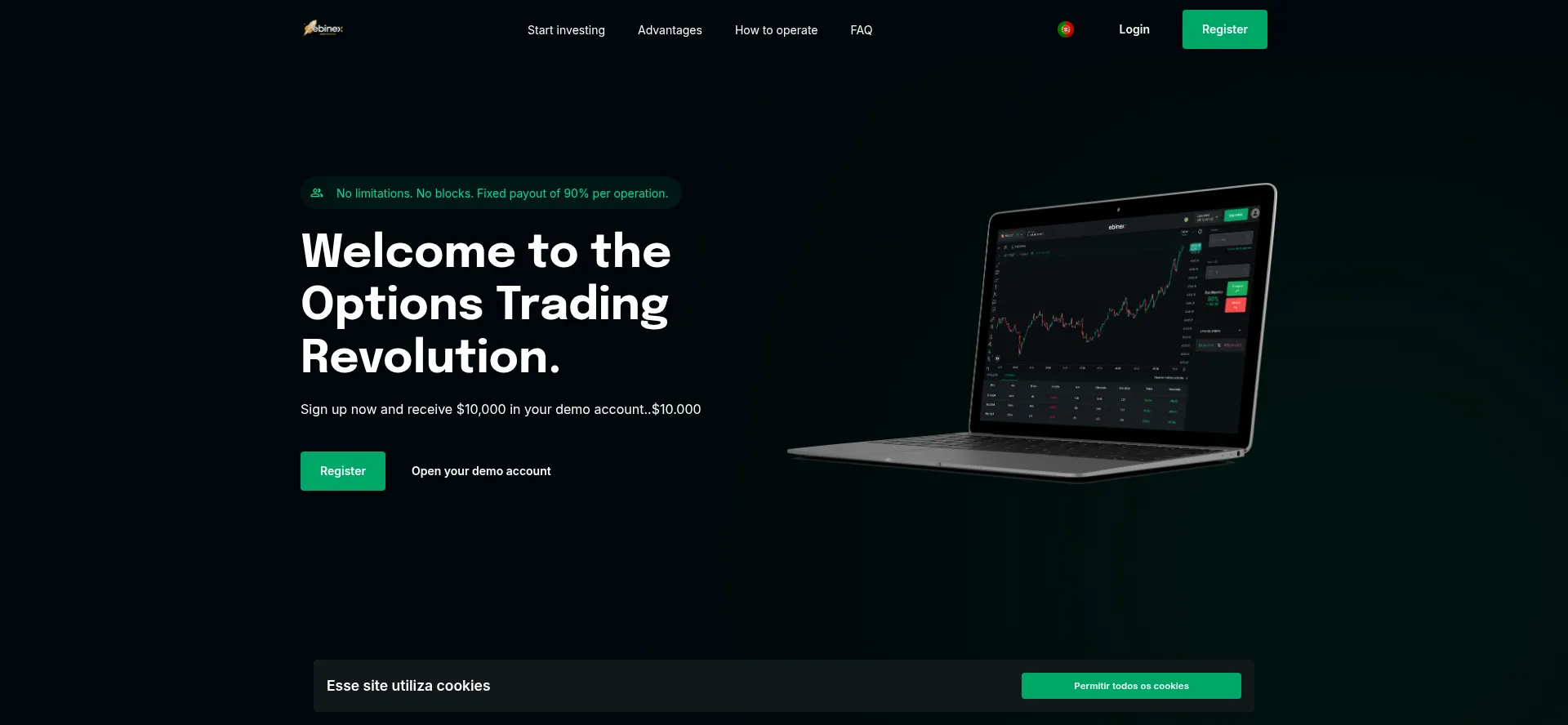 Website screenshot of Ebinex.com