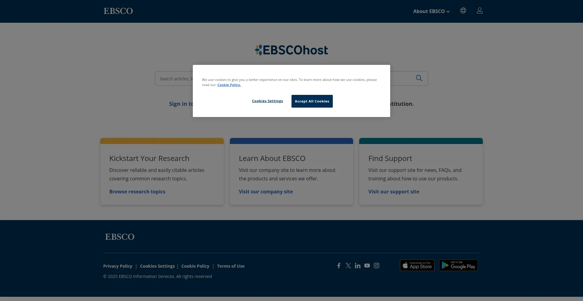 Website screenshot of Ebsco.com