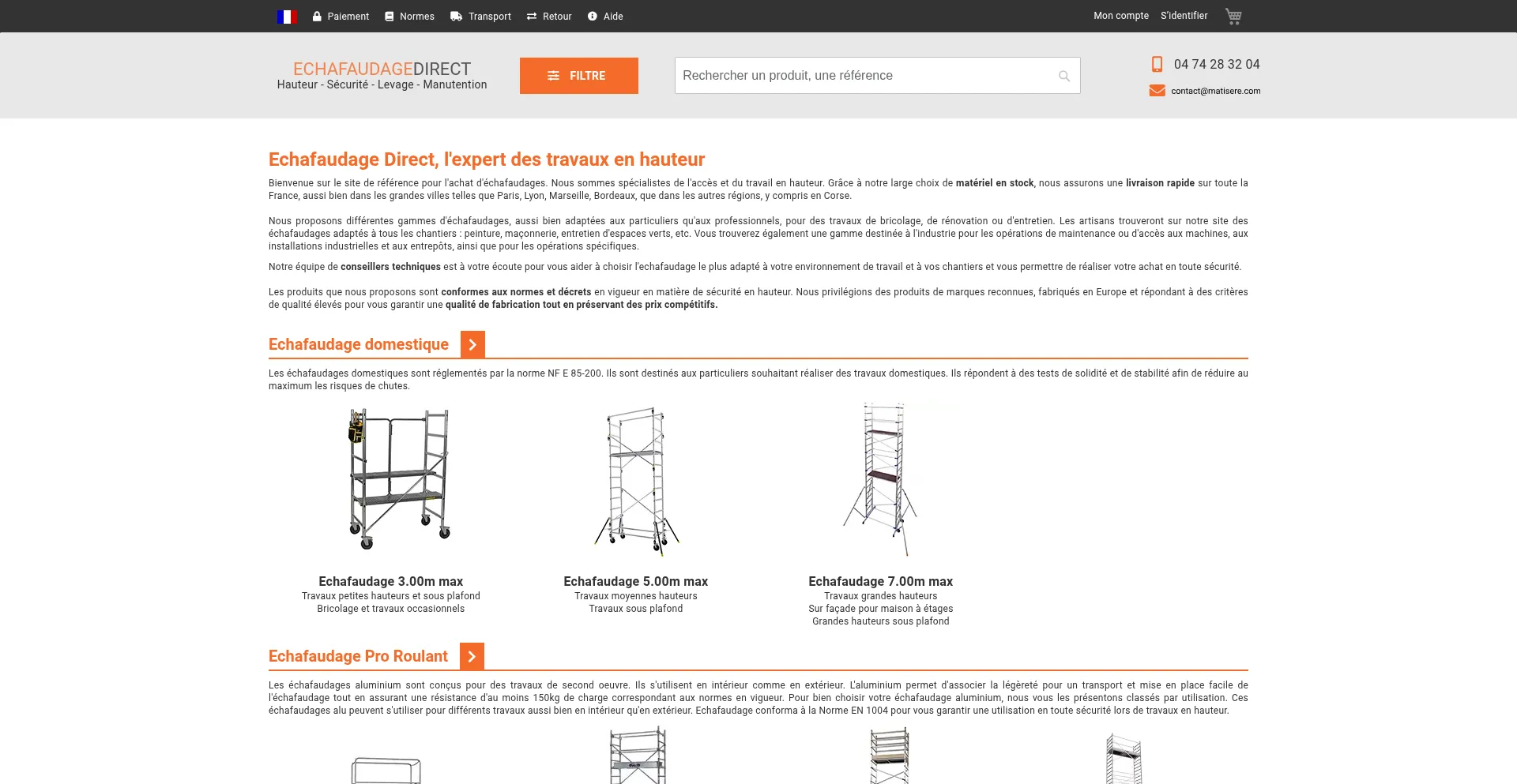 Website screenshot of Echafaudagedirect.fr