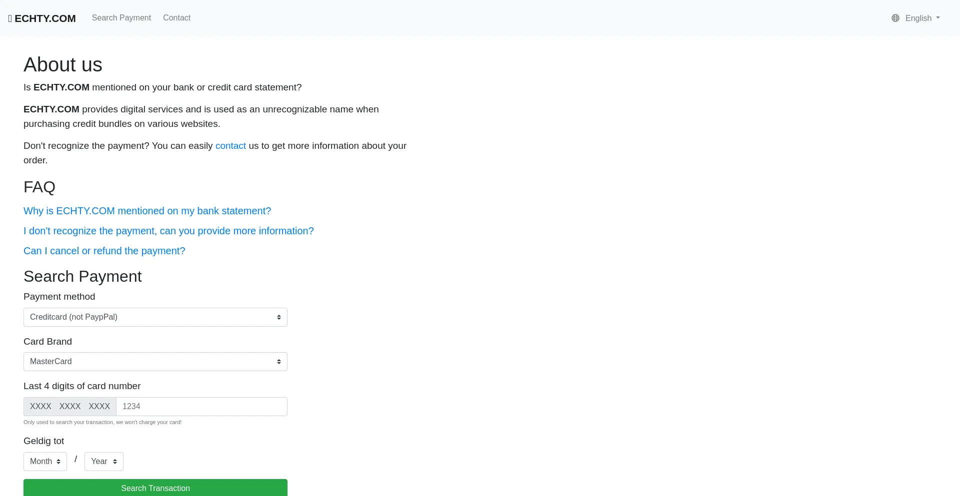 Website screenshot of Echty.com