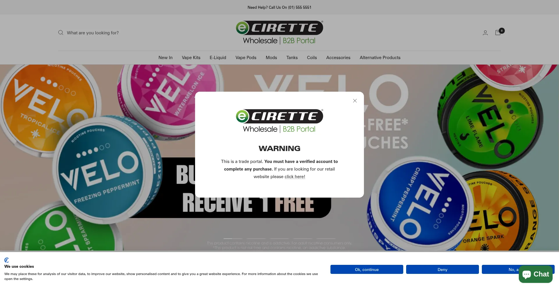 Website screenshot of Ecirettewholesale.ie