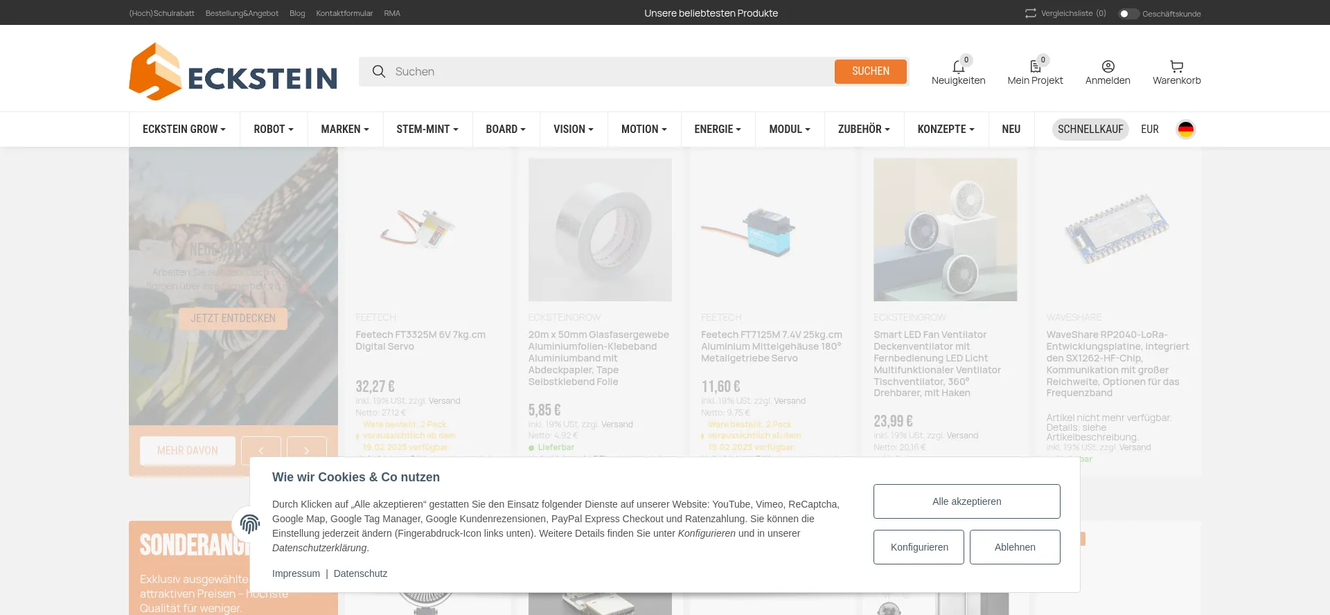 Website screenshot of Eckstein-shop.de