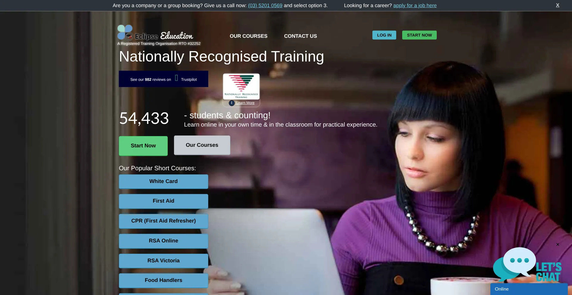 Website screenshot of Eclipse.edu.au