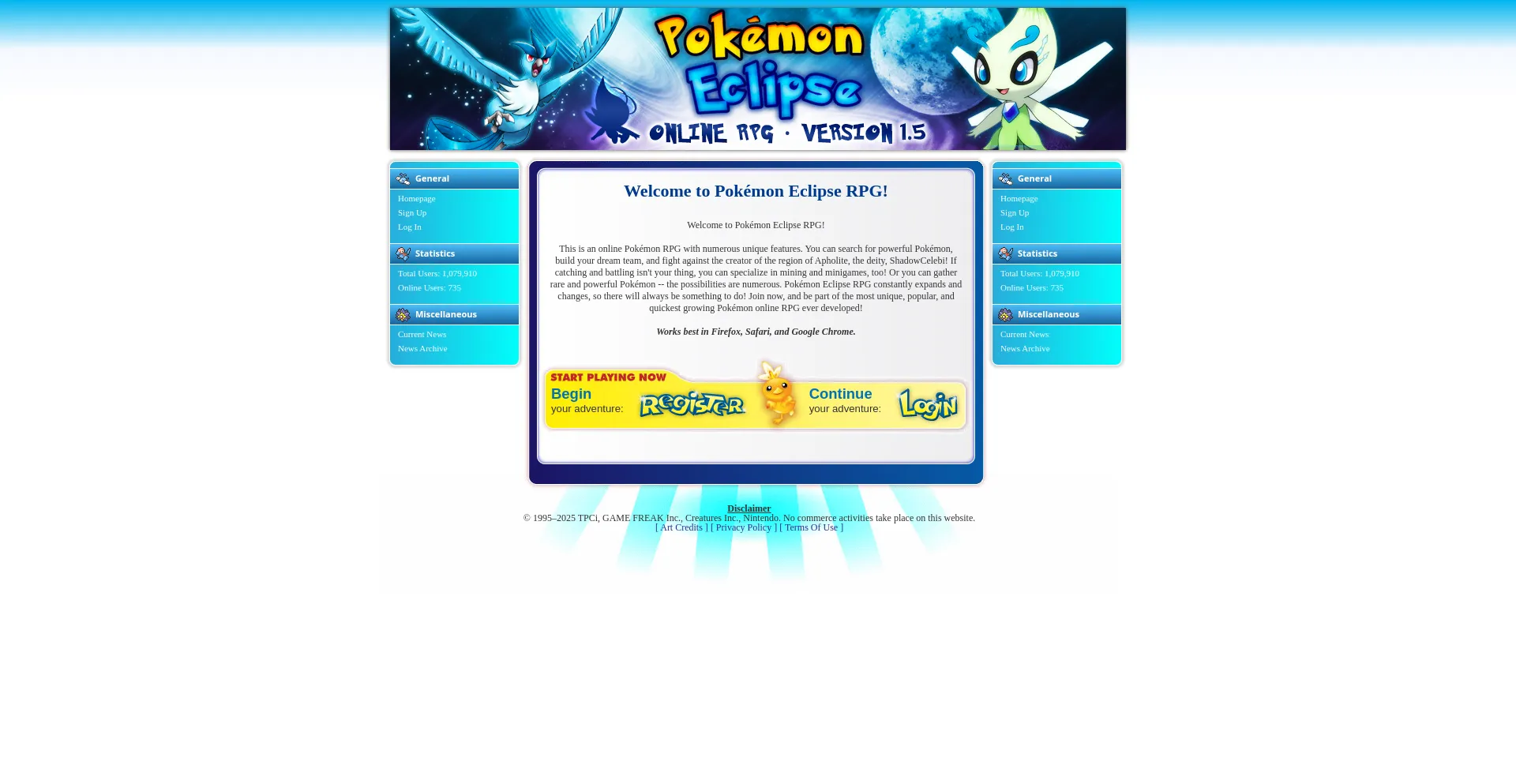 Website screenshot of Eclipserpg.com